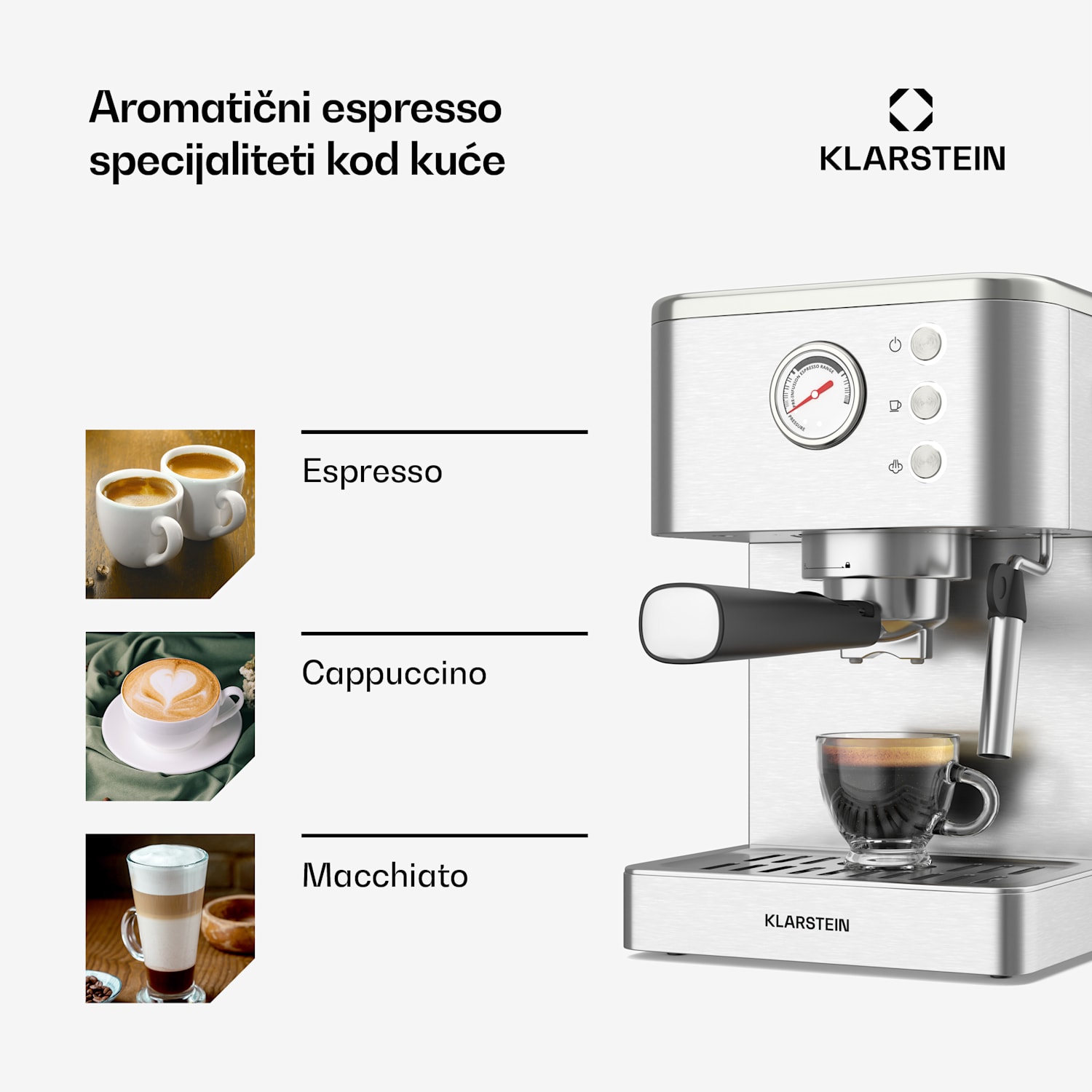 SteelPresso aparat za kavu s portafilterom, Kompaktan, 20 bar, Parobrod, Grijaća ploča kompaktan | Nehrđajući čelik