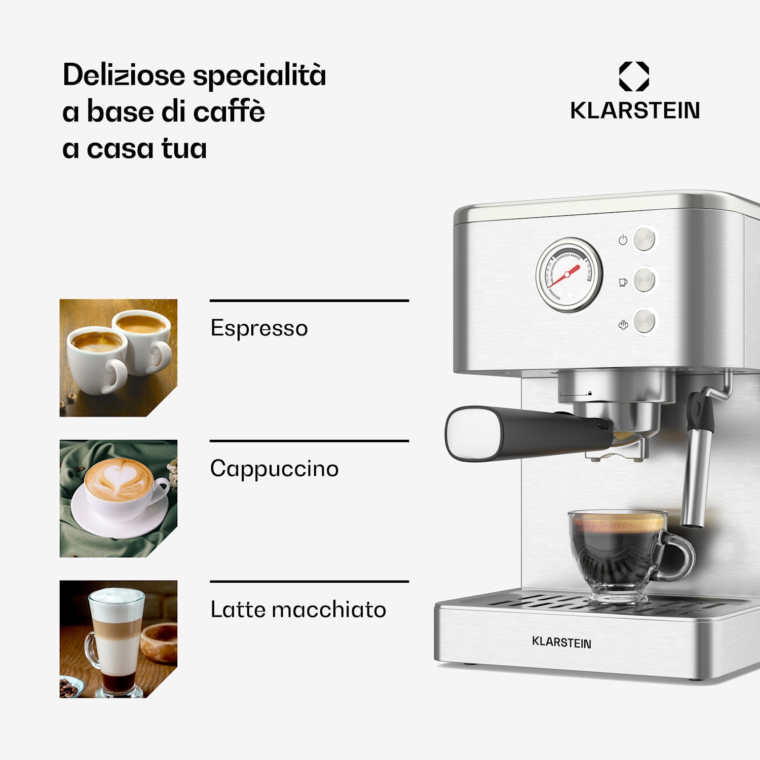 SteelPresso - Macchina del caffè | Compatta | 20 bar | Ugello del vapore | Piastra scaldatazze compatto | Acciaio inox