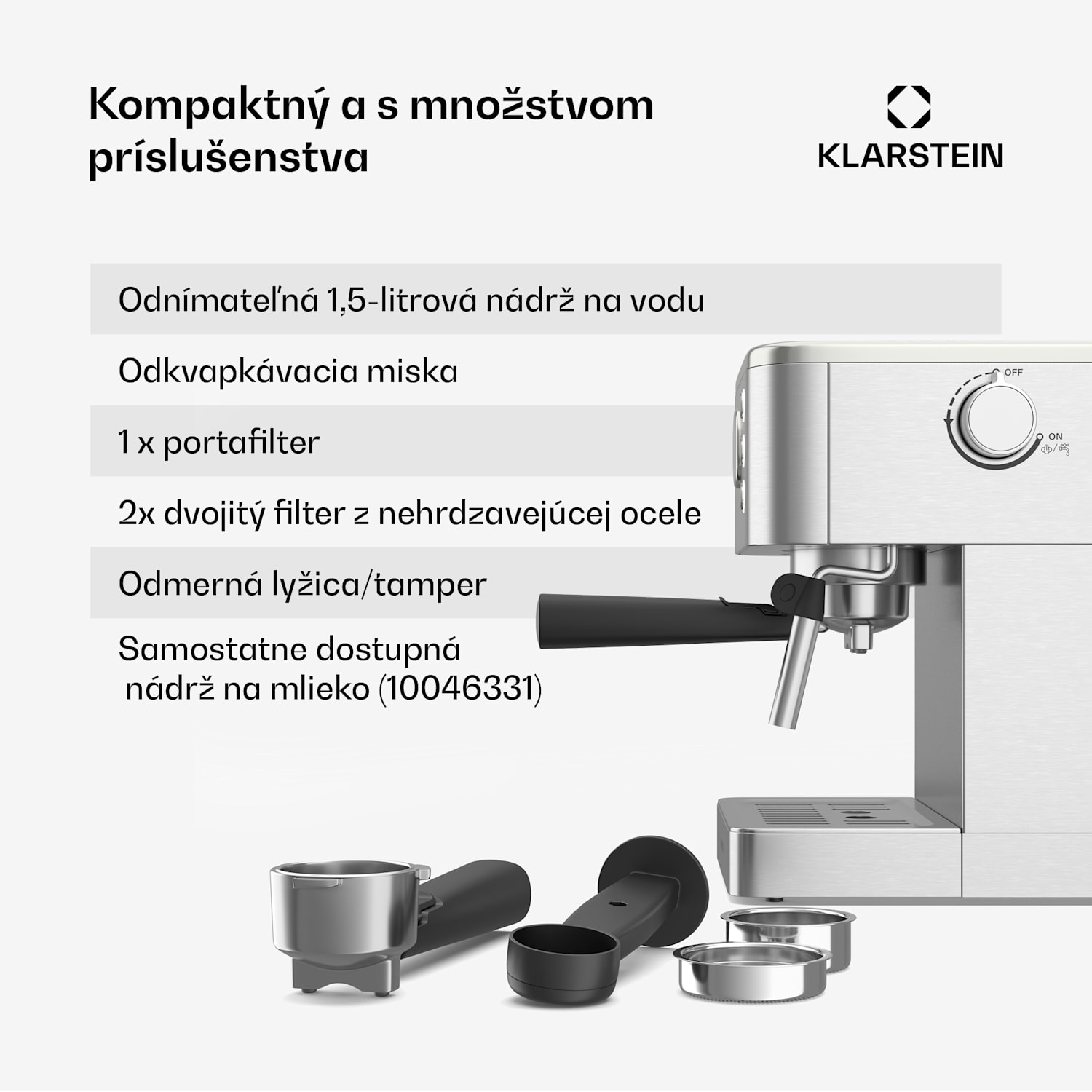 SteelPresso kávovar s portafiltrom, Kompaktný, 20 bar, Naparovač, Ohrievacia platňa kompaktný | Nehrdzavejúca oceľ