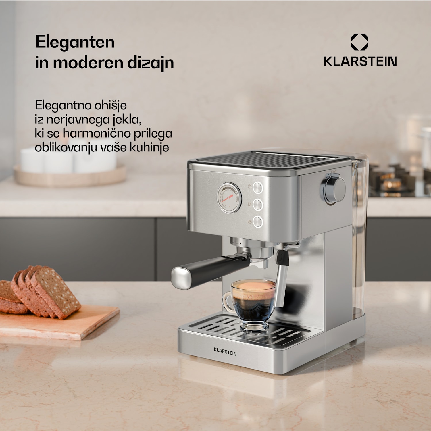 SteelPresso kavni aparat s porta filtrom, Kompakten, 20 barov, Parnik, Grelna plošča kompakten | Nerjaveče jeklo