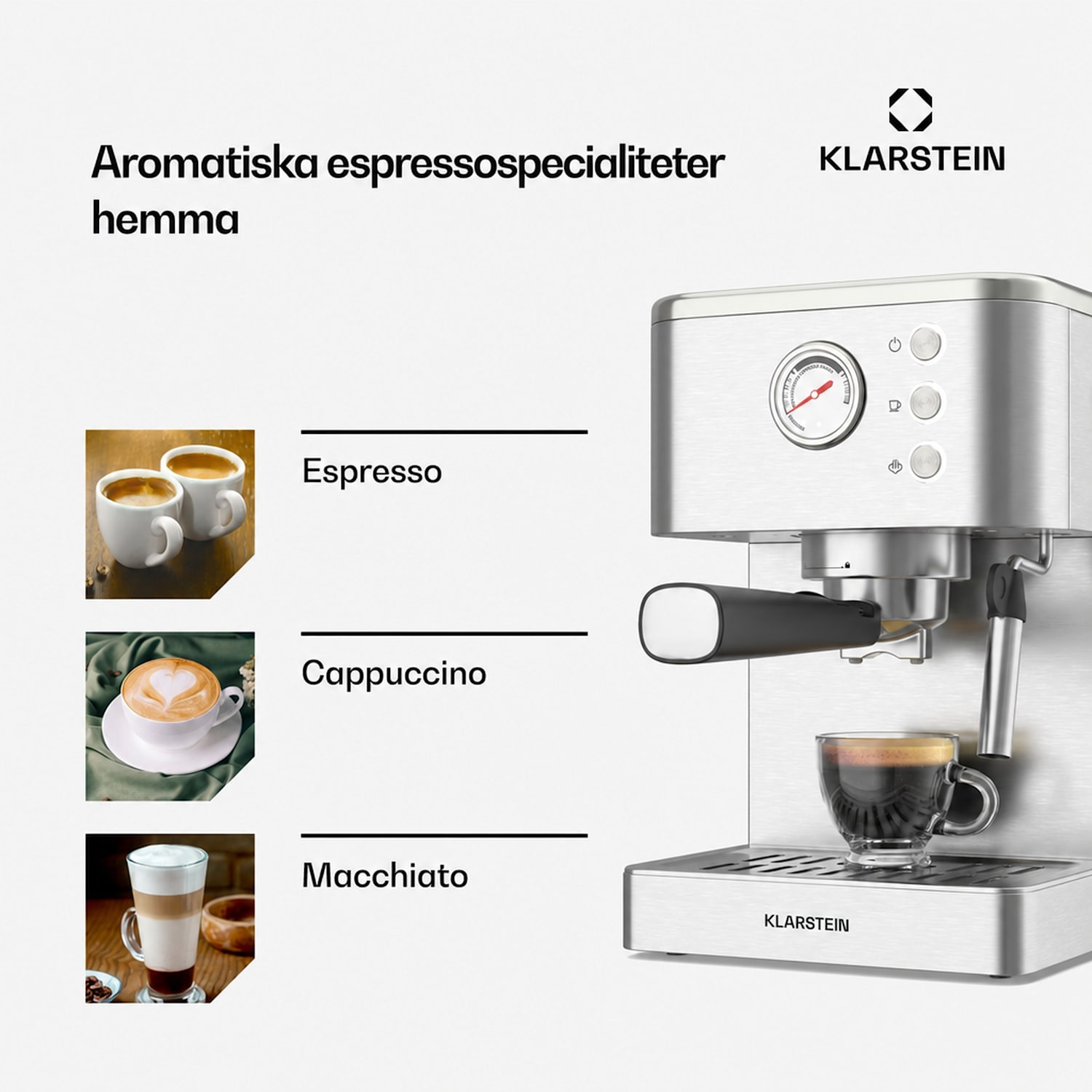 SteelPresso espressomaskin | kompakt | 20 bar | mjölkskummare | värmeplatta kompakt | Rostfritt Stål