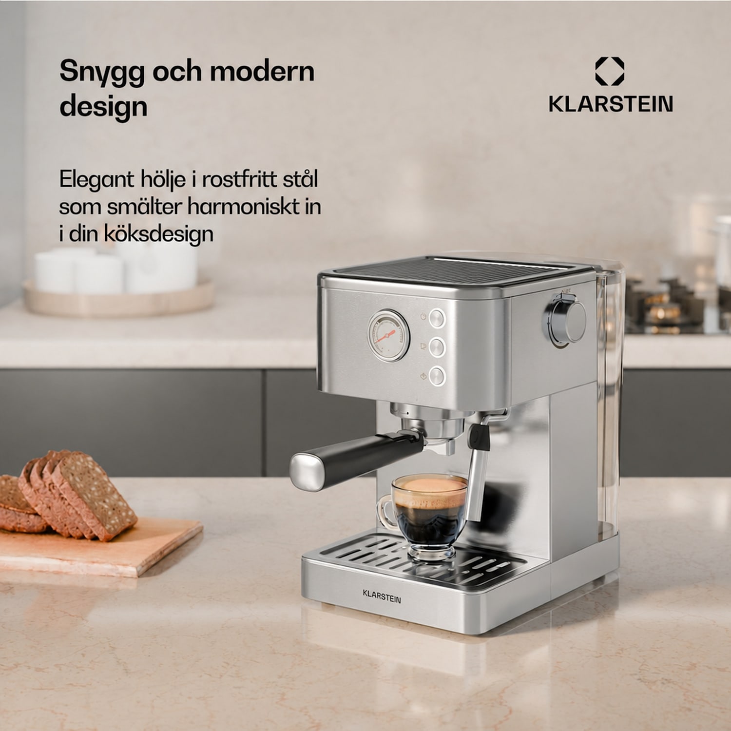 SteelPresso espressomaskin | kompakt | 20 bar | mjölkskummare | värmeplatta kompakt | Rostfritt Stål