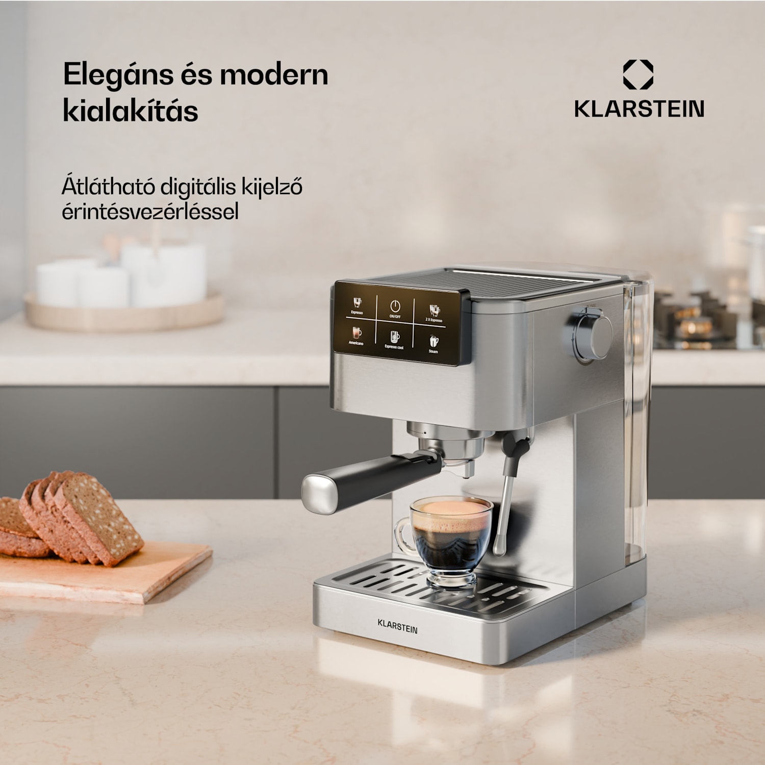 SteelPresso kávégép portaszűrővel, Érintőkijelző, 20 bar, Rozsdamentes acél 