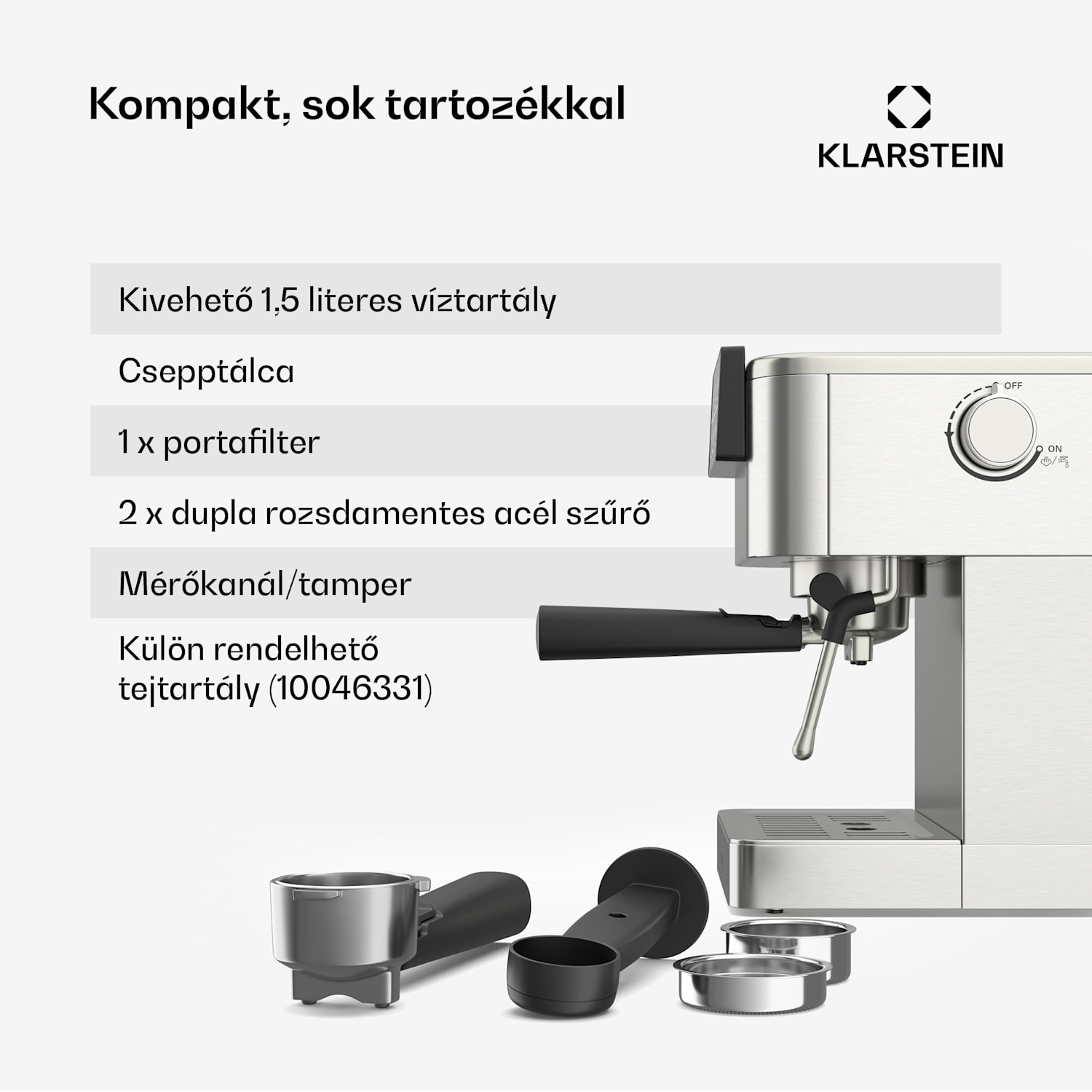 SteelPresso kávégép portaszűrővel, Érintőkijelző, 20 bar, Rozsdamentes acél 