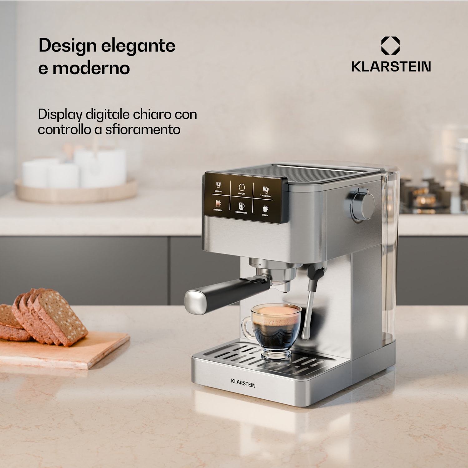 SteelPresso Touch - Macchina del caffè | Display touch | 20 bar | Acciaio inox schermo touch | Acciaio inox