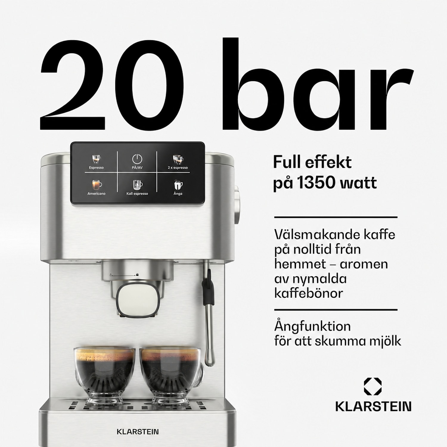 SteelPresso Touch espressomaskin | touch-display | 20 bar | rostfritt stål pekskärm | Rostfritt Stål