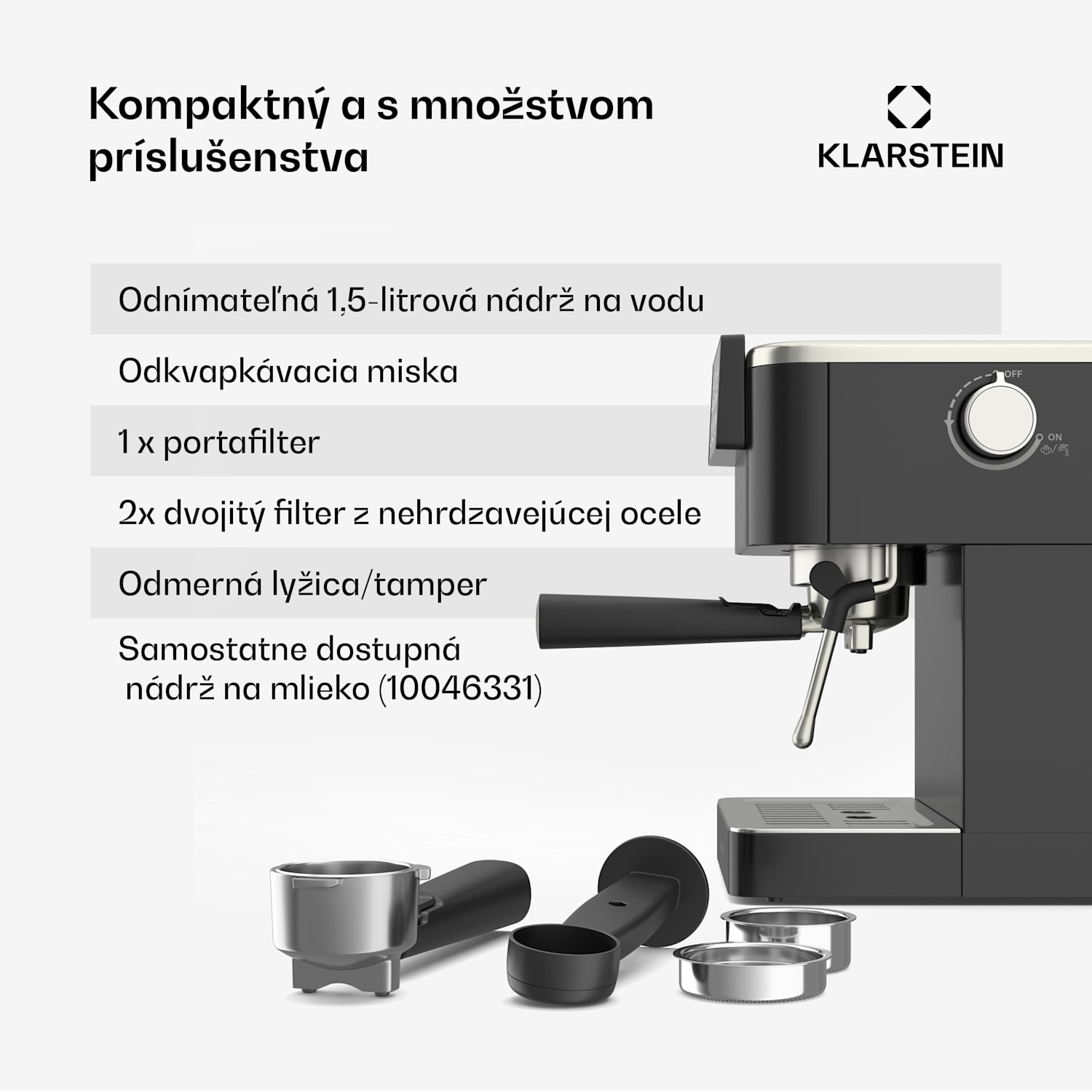 SteelPresso Touch kávovar s portafiltrom, Dotykový displej, 20 bar, Nehrdzavejúca oceľ 