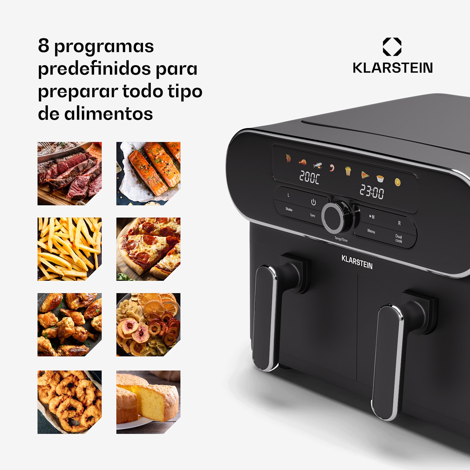 Freidora de aire caliente AuraAir Color Touch | 2 compartimentos | 11 L | 1700 W | 80 - 200 °C | 8 programas Negro / Plata Metálica