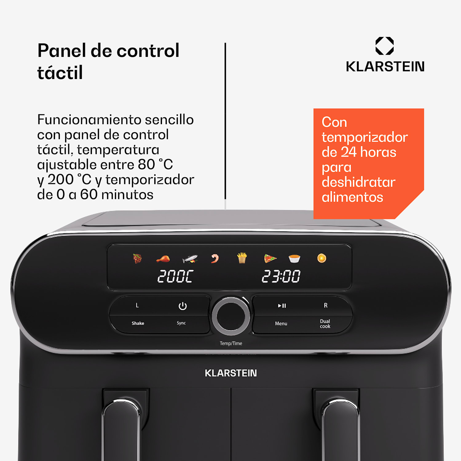 Freidora de aire caliente AuraAir Color Touch | 2 compartimentos | 11 L | 1700 W | 80 - 200 °C | 8 programas Negro / Plata Metálica