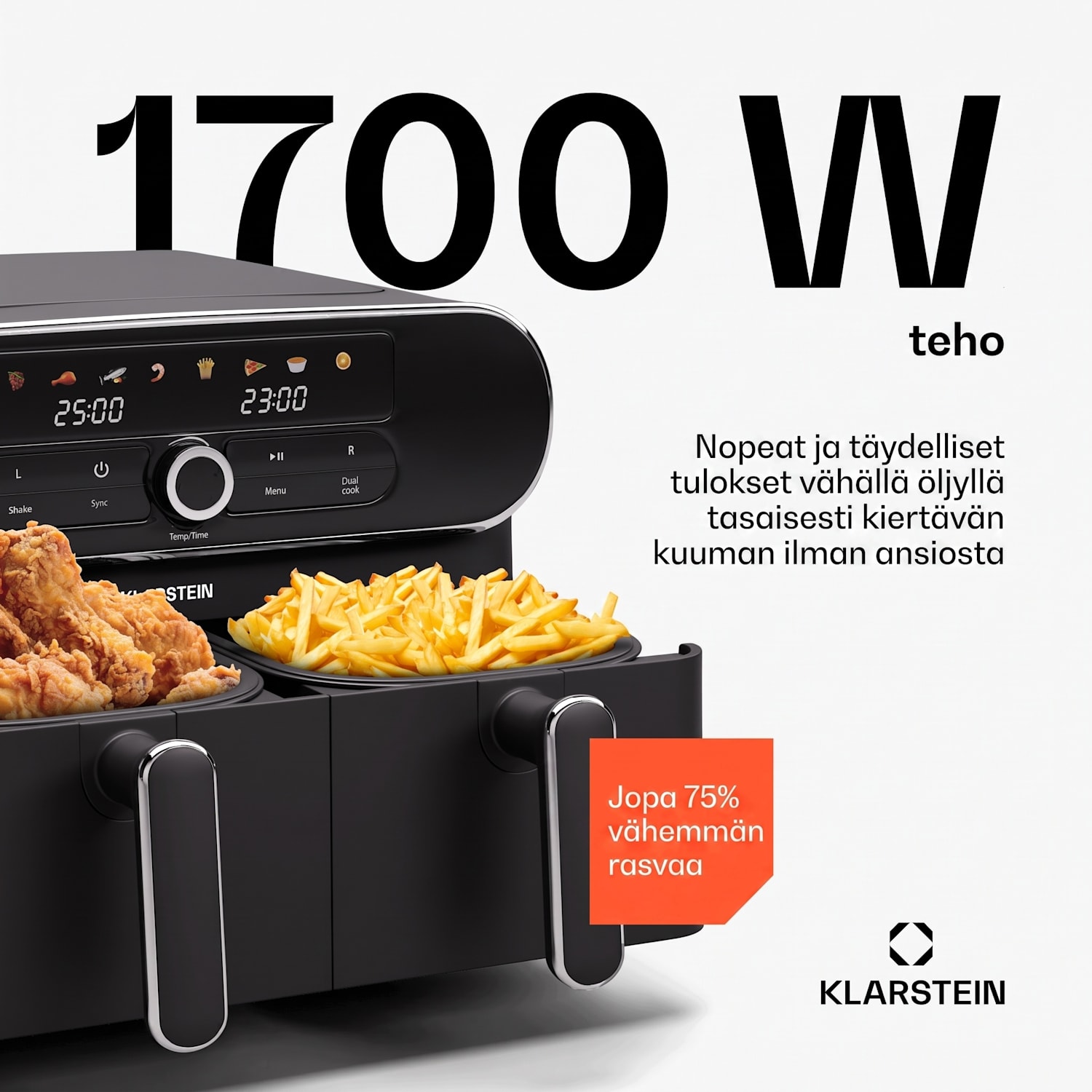 AuraAir Color Touch -kuumailmakeitin | 2 lokeroa | 10 l | 1700 W | 80–200 °C | 8 ohjelmaa Musta / Hopea Metallinen
