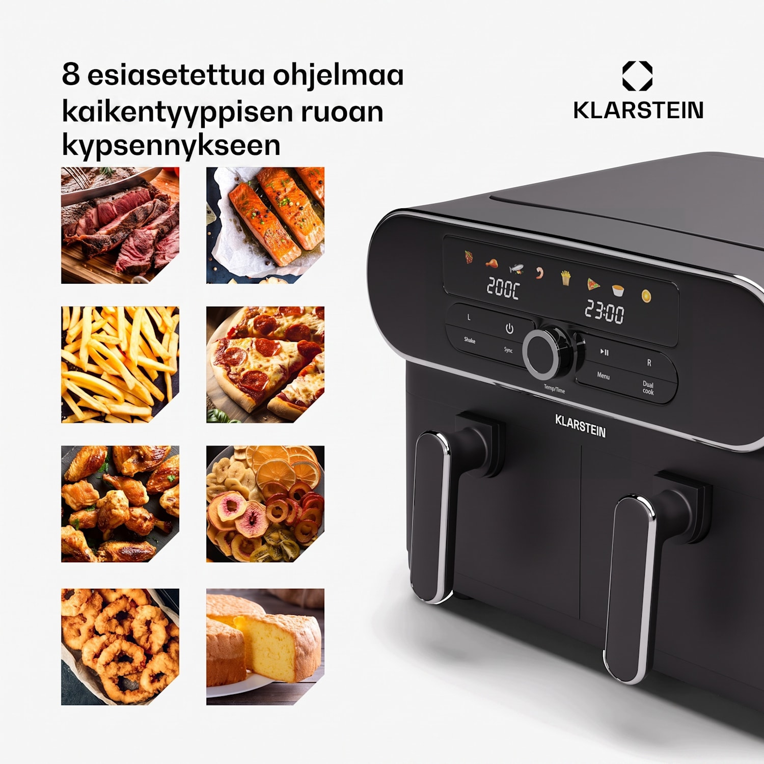 AuraAir Color Touch -kuumailmakeitin | 2 lokeroa | 10 l | 1700 W | 80–200 °C | 8 ohjelmaa Musta / Hopea Metallinen