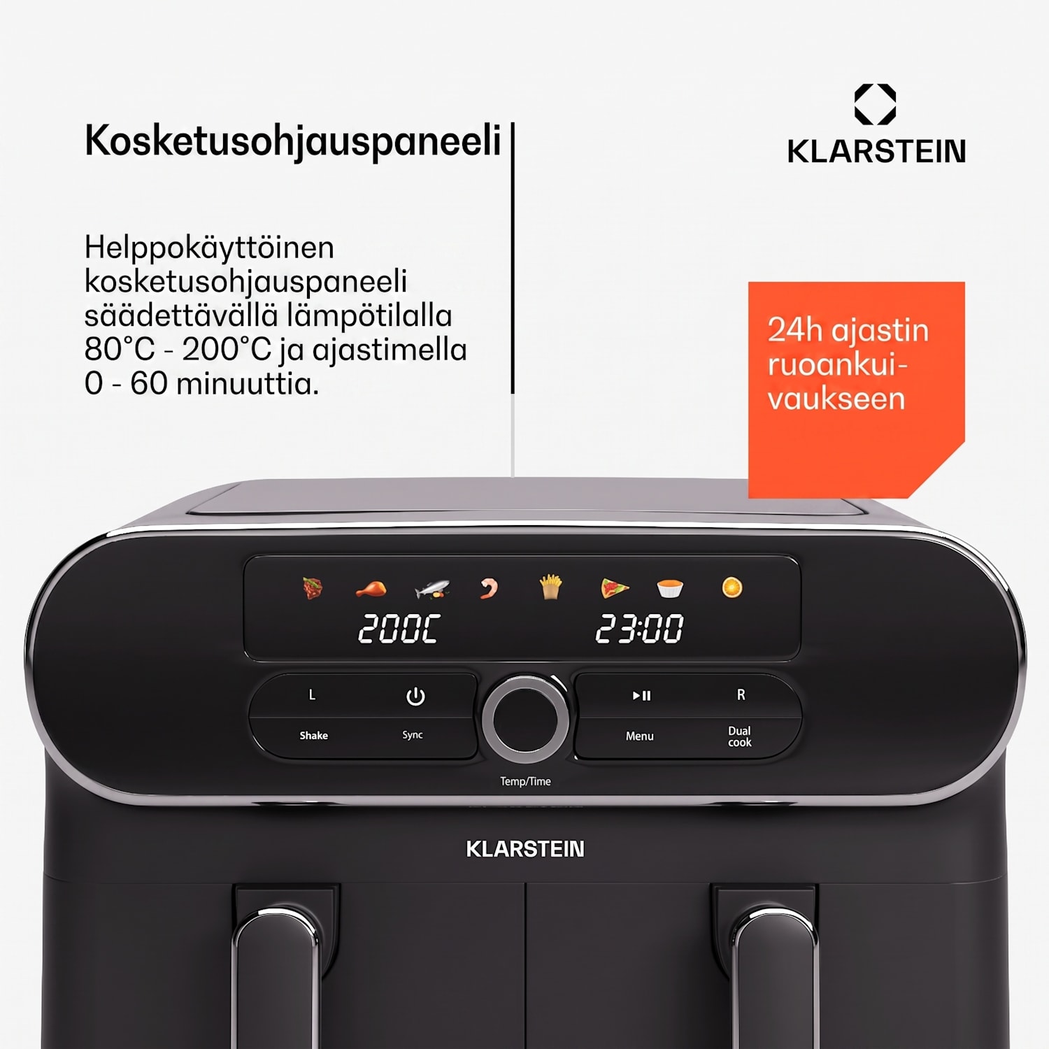AuraAir Color Touch -kuumailmakeitin | 2 lokeroa | 10 l | 1700 W | 80–200 °C | 8 ohjelmaa Musta / Hopea Metallinen