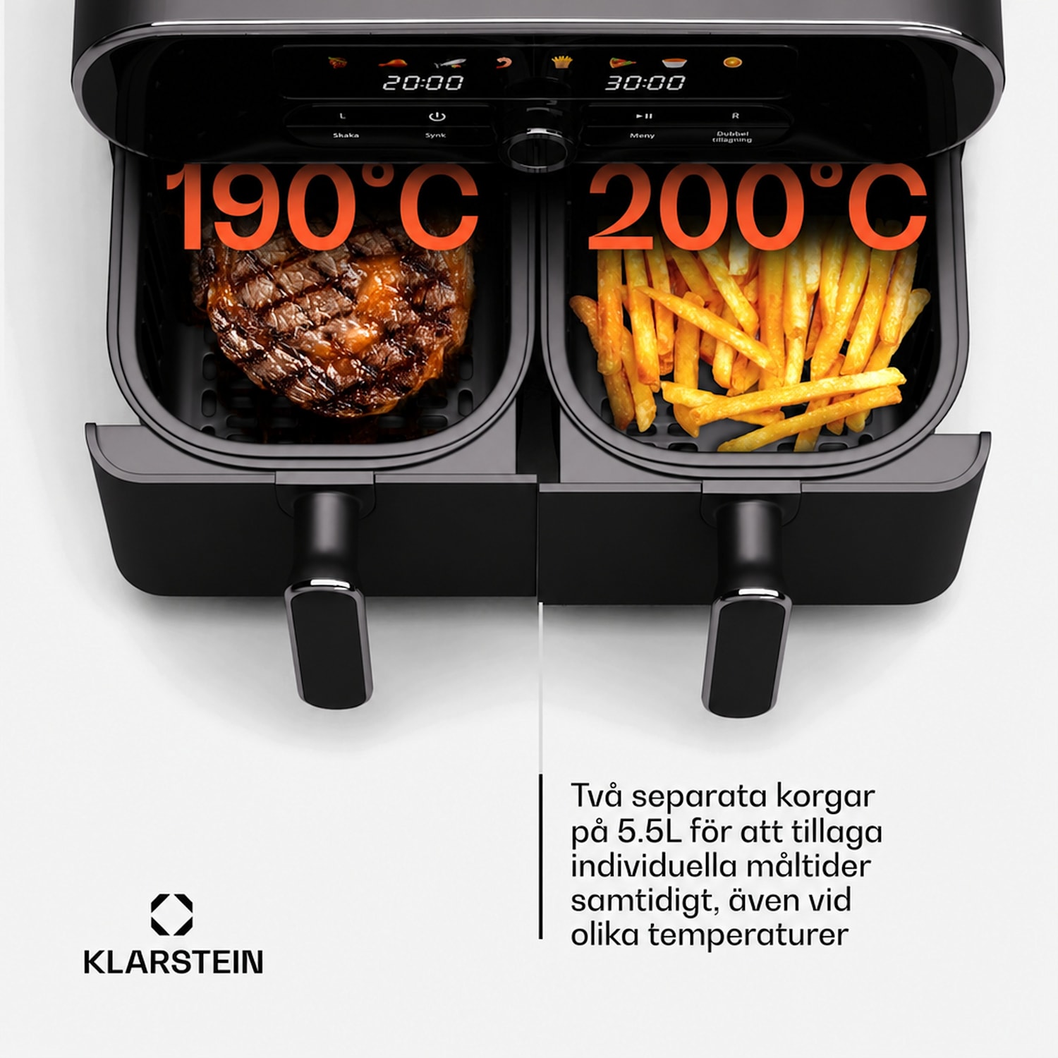 AuraAir Color Touch varmluftsfritös | 2 fack | 11 L | 1700 W | 80 - 200 °C | 8 program 