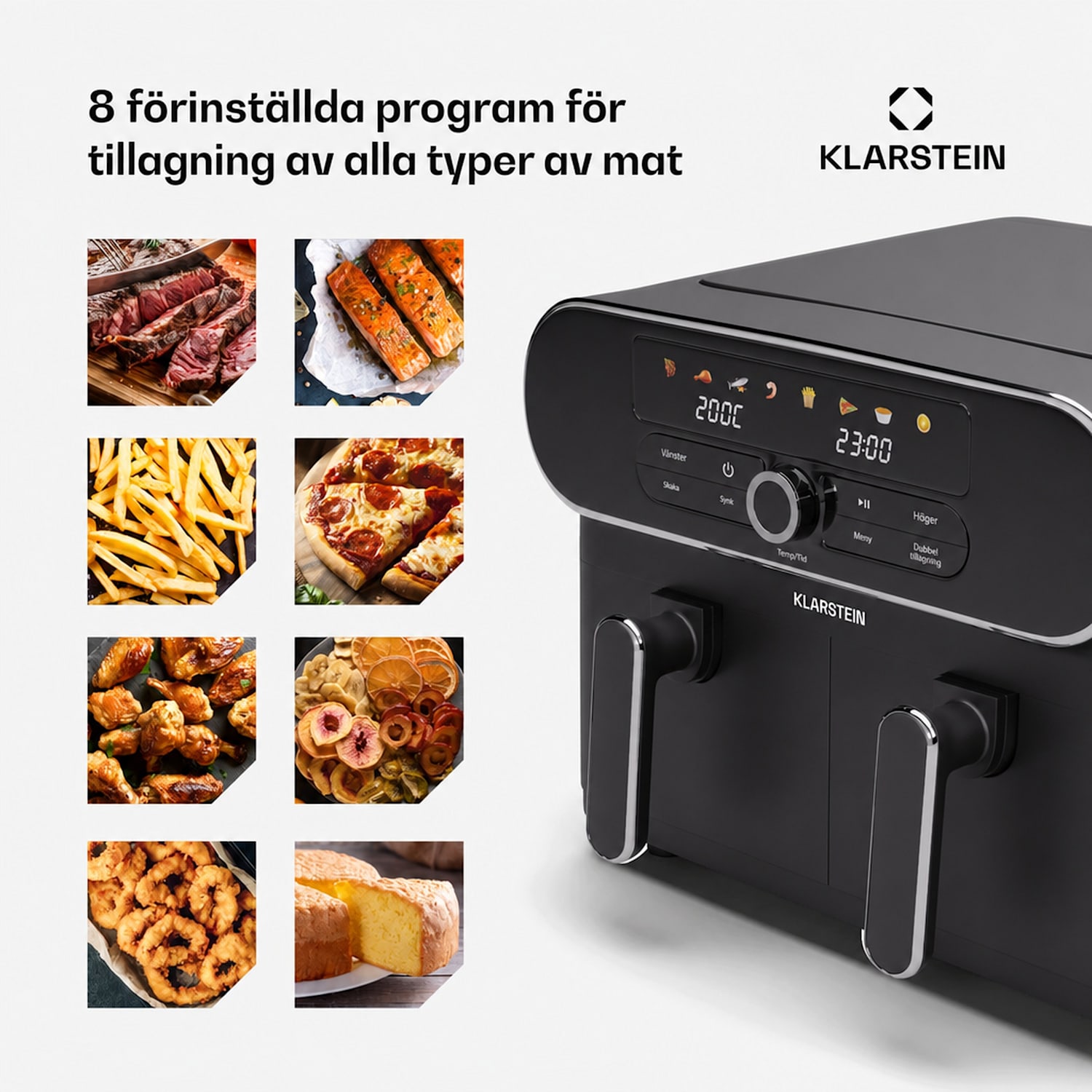 AuraAir Color Touch varmluftsfritös | 2 fack | 11 L | 1700 W | 80 - 200 °C | 8 program 