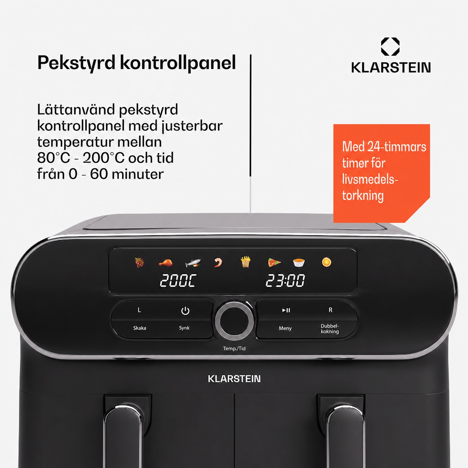 AuraAir Color Touch varmluftsfritös | 2 fack | 11 L | 1700 W | 80 - 200 °C | 8 program 