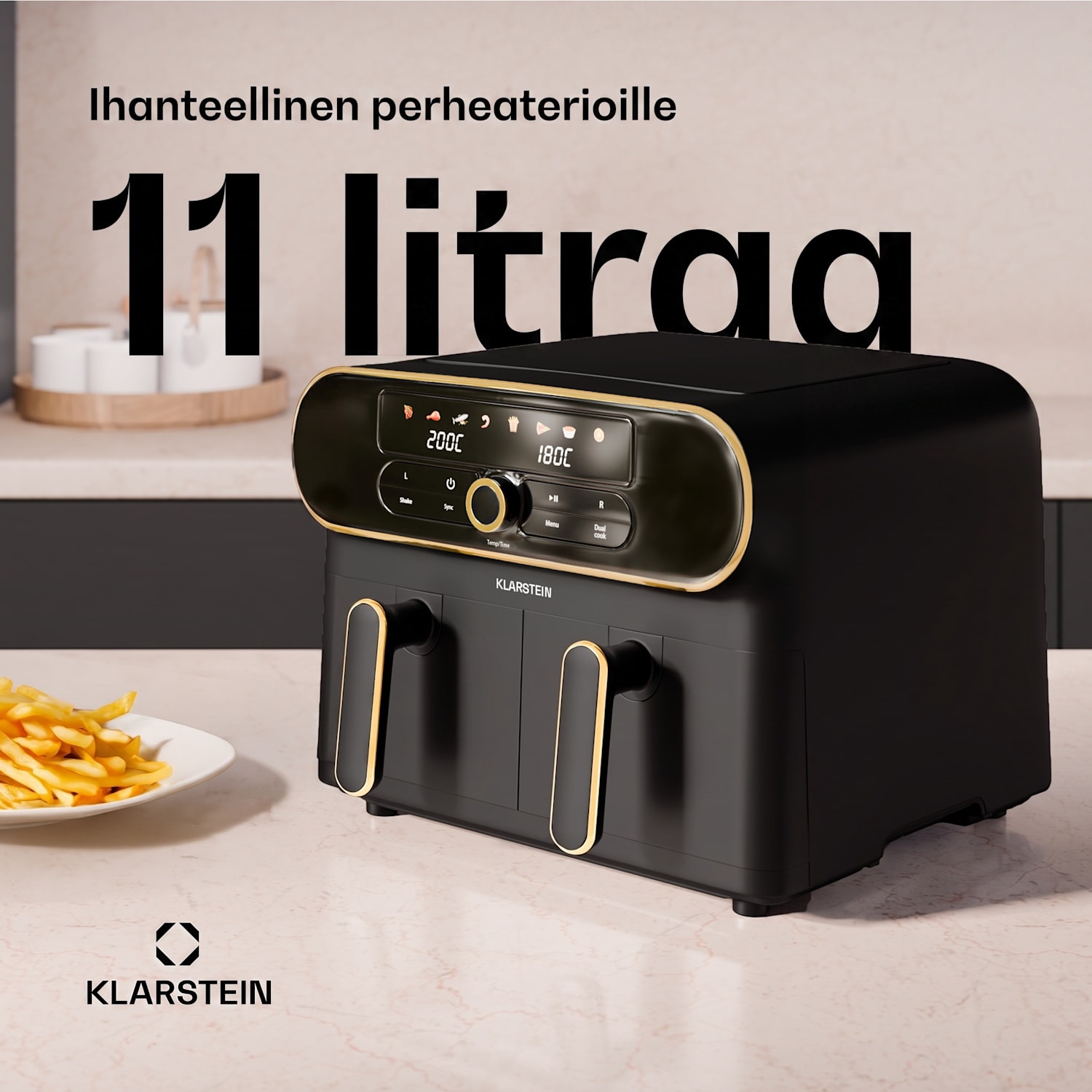 AuraAir Color Touch -kuumailmakeitin | 2 lokeroa | 10 l | 1700 W | 80–200 °C | 8 ohjelmaa Musta / Antiikki Kulta Metallinen