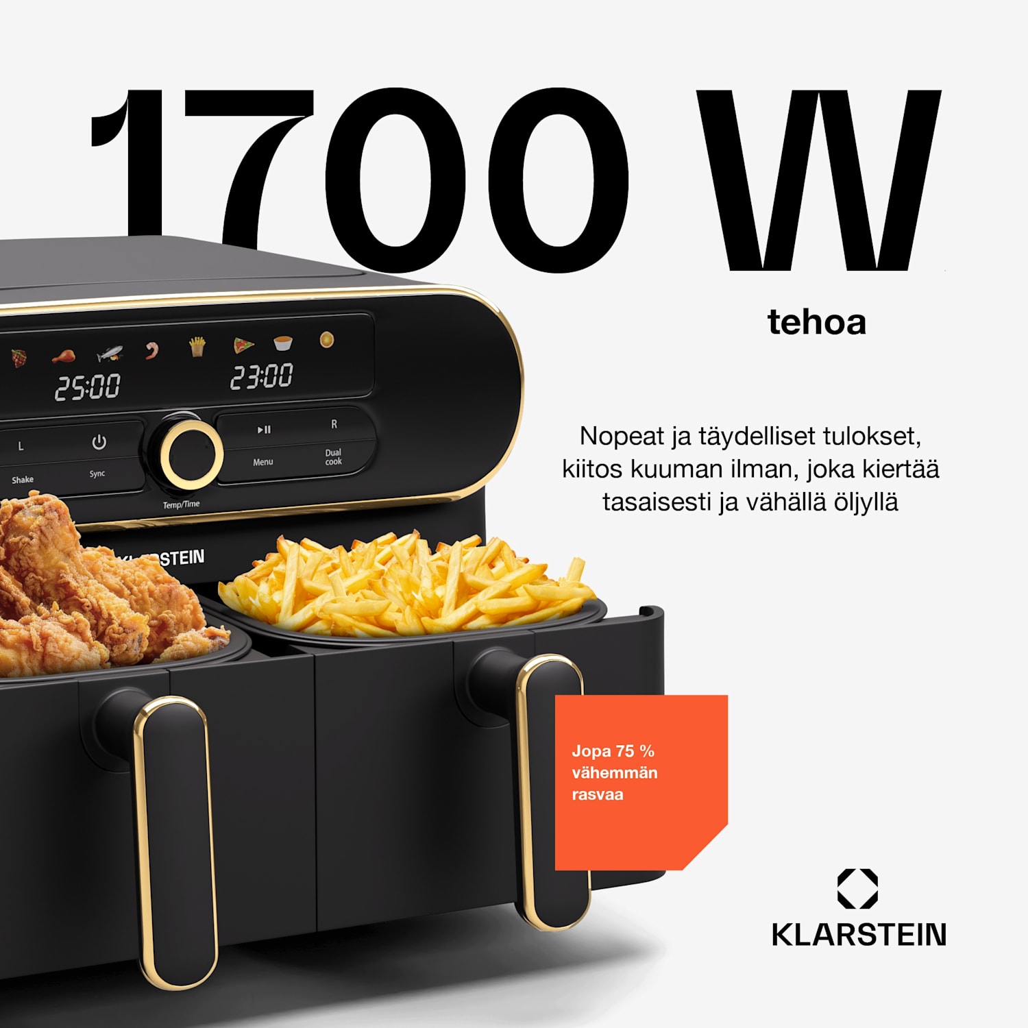 AuraAir Color Touch -kuumailmakeitin | 2 lokeroa | 10 l | 1700 W | 80–200 °C | 8 ohjelmaa Musta / Antiikki Kulta Metallinen