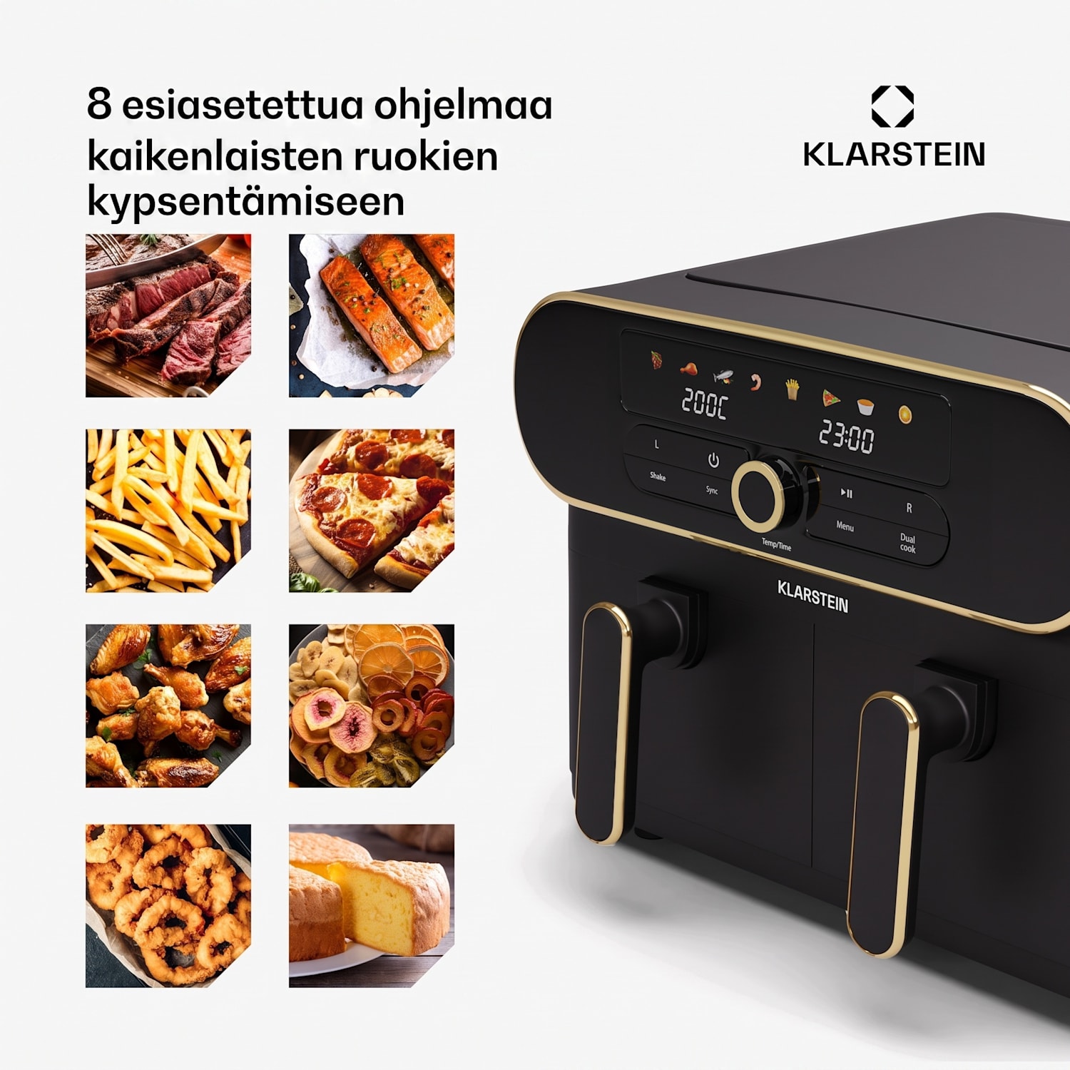 AuraAir Color Touch -kuumailmakeitin | 2 lokeroa | 10 l | 1700 W | 80–200 °C | 8 ohjelmaa Musta / Antiikki Kulta Metallinen