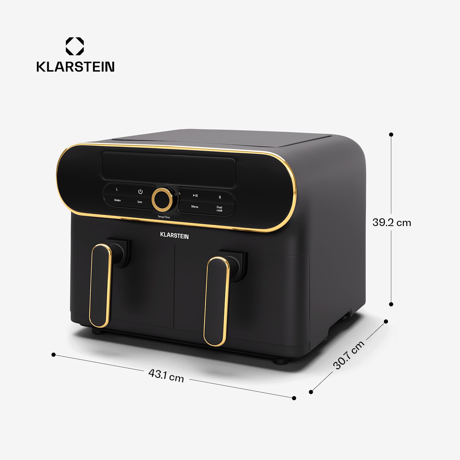 Фритюрник с горещ въздух AuraAir Color Touch, 2 камери, 11 л, 1700 W, 80 - 200 °C, 8 програми Черно / антично златно метално