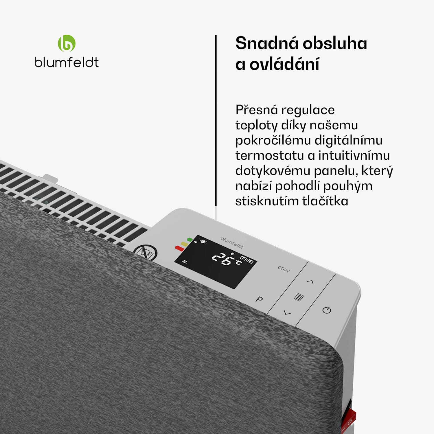 ThermaTouch konvektor, 2 000 W, elegantní design, dotykové ovládání, do 20 m² Světle šedá