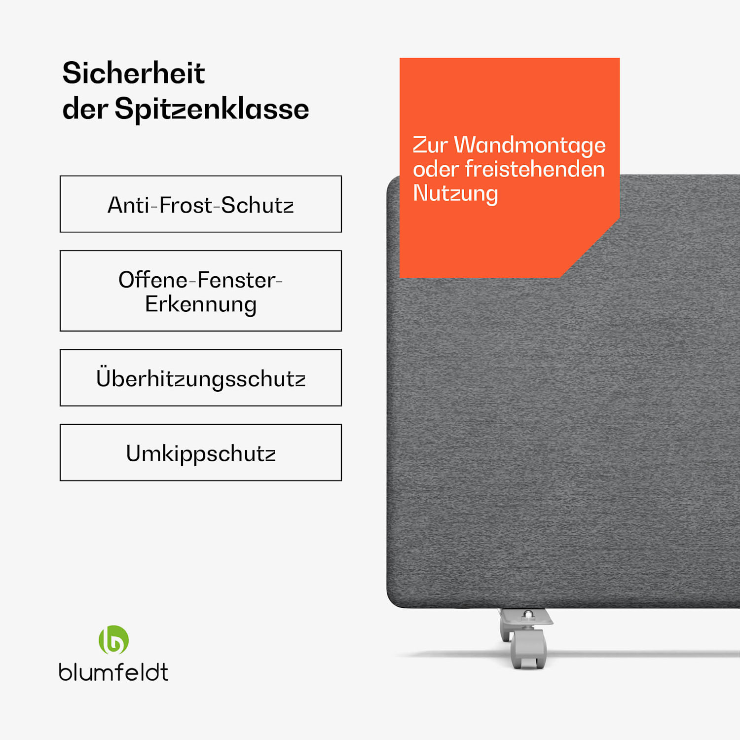 ThermaTouch Konvektor | 2.000 W | elegantes Design | Touch-Bedienung | bis 20 m² Hellgrau