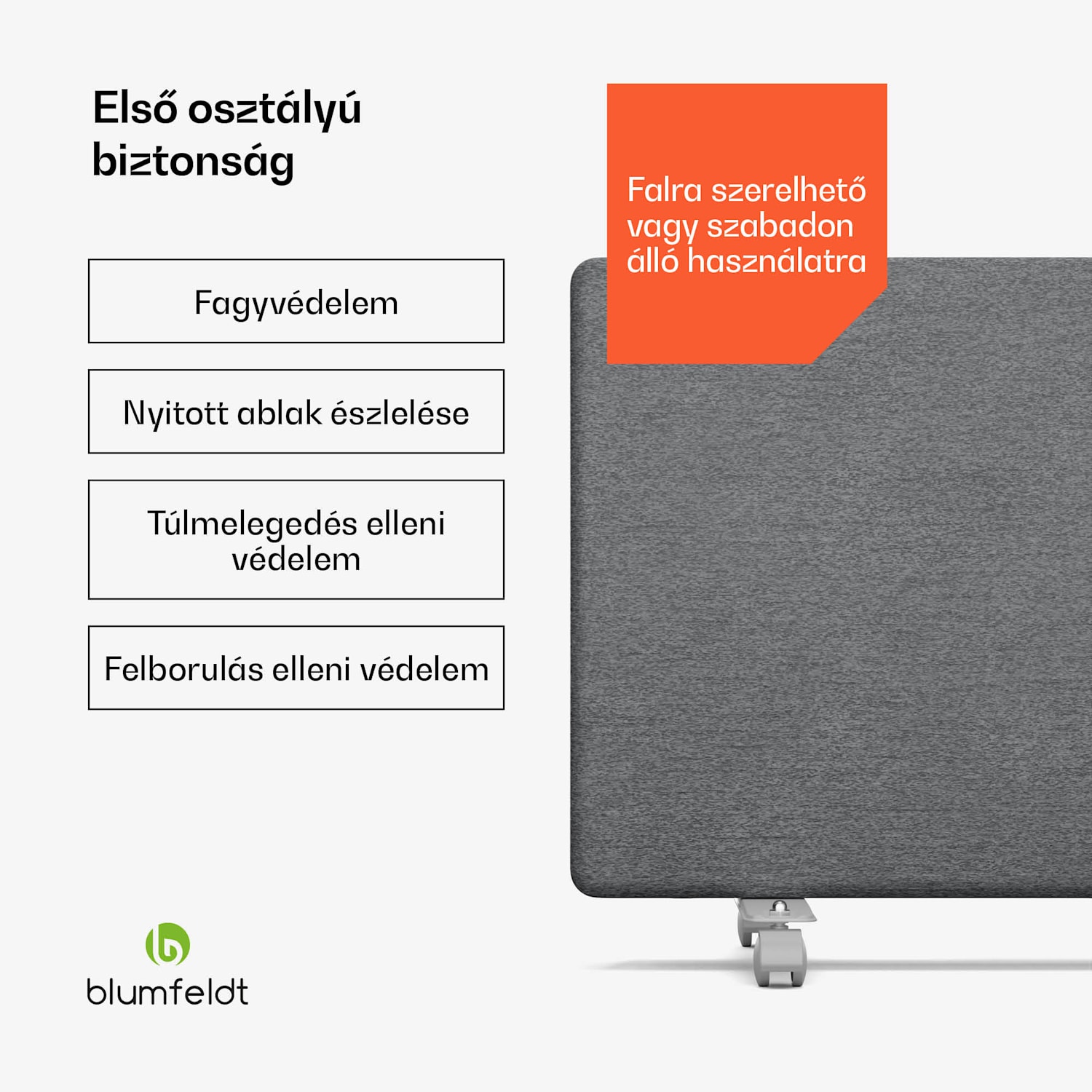 ThermaTouch konvektor, 2 000 W, elegáns kialakítás, érintéses vezérlés, 20 m²-ig Világosszürke