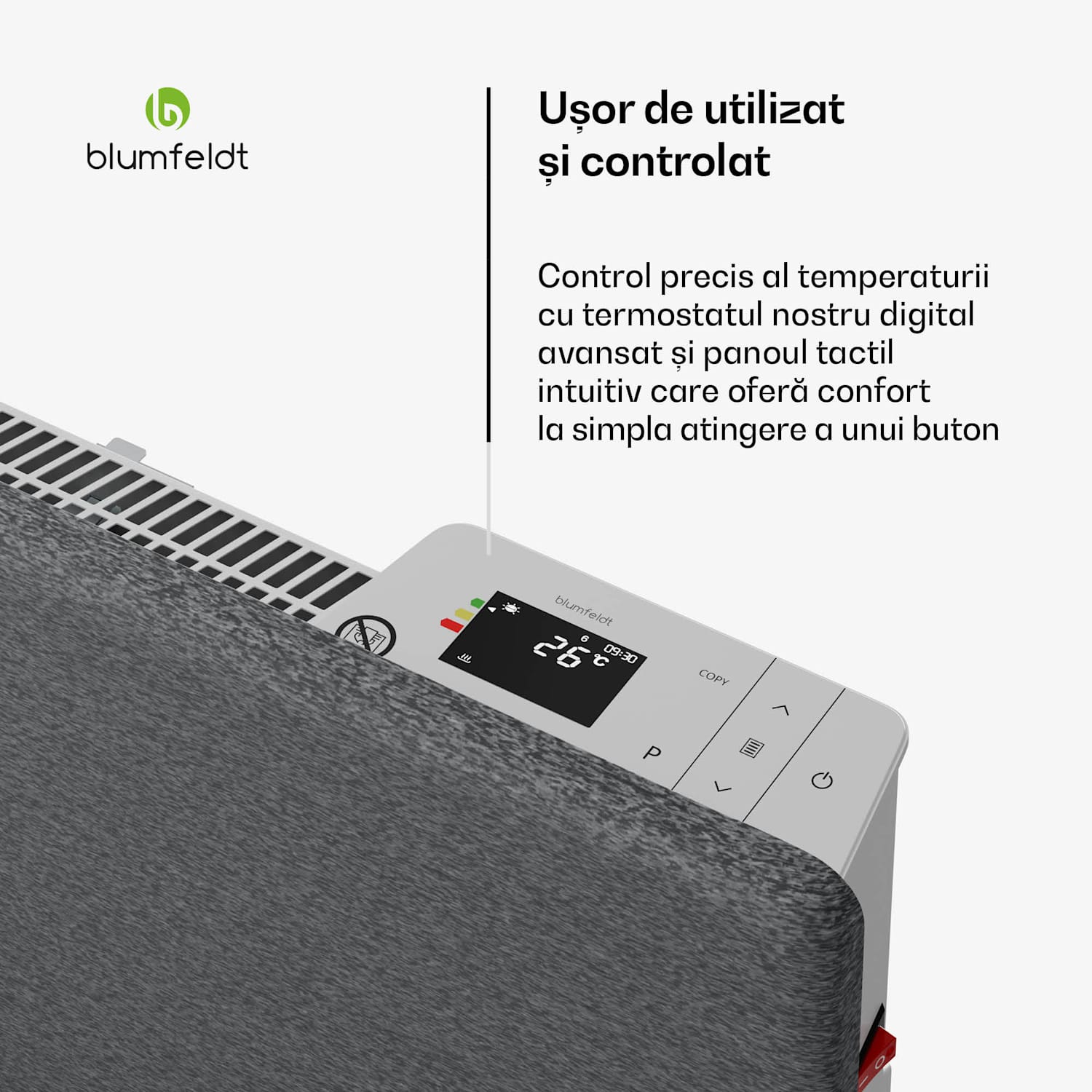 Convector ThermaTouch, 2 000 W, design elegant, control tactil, până la 20 m² Gri deschis