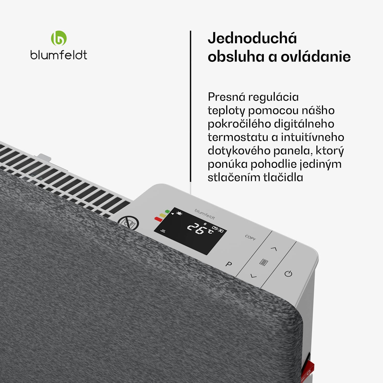 ThermaTouch konvektor, 2 000 W, elegantný dizajn, dotykové ovládanie, do 20 m² Svetlo šedá