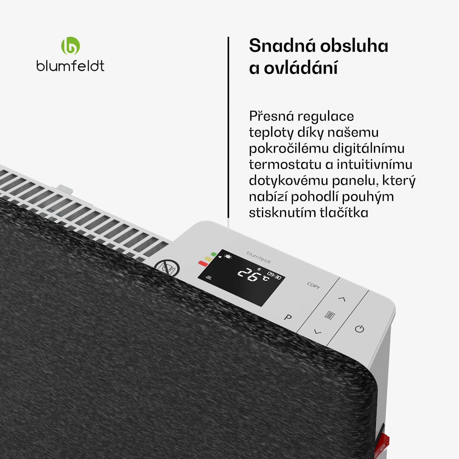 ThermaTouch konvektor, 2 000 W, elegantní design, dotykové ovládání, do 20 m² Tmavě šedá