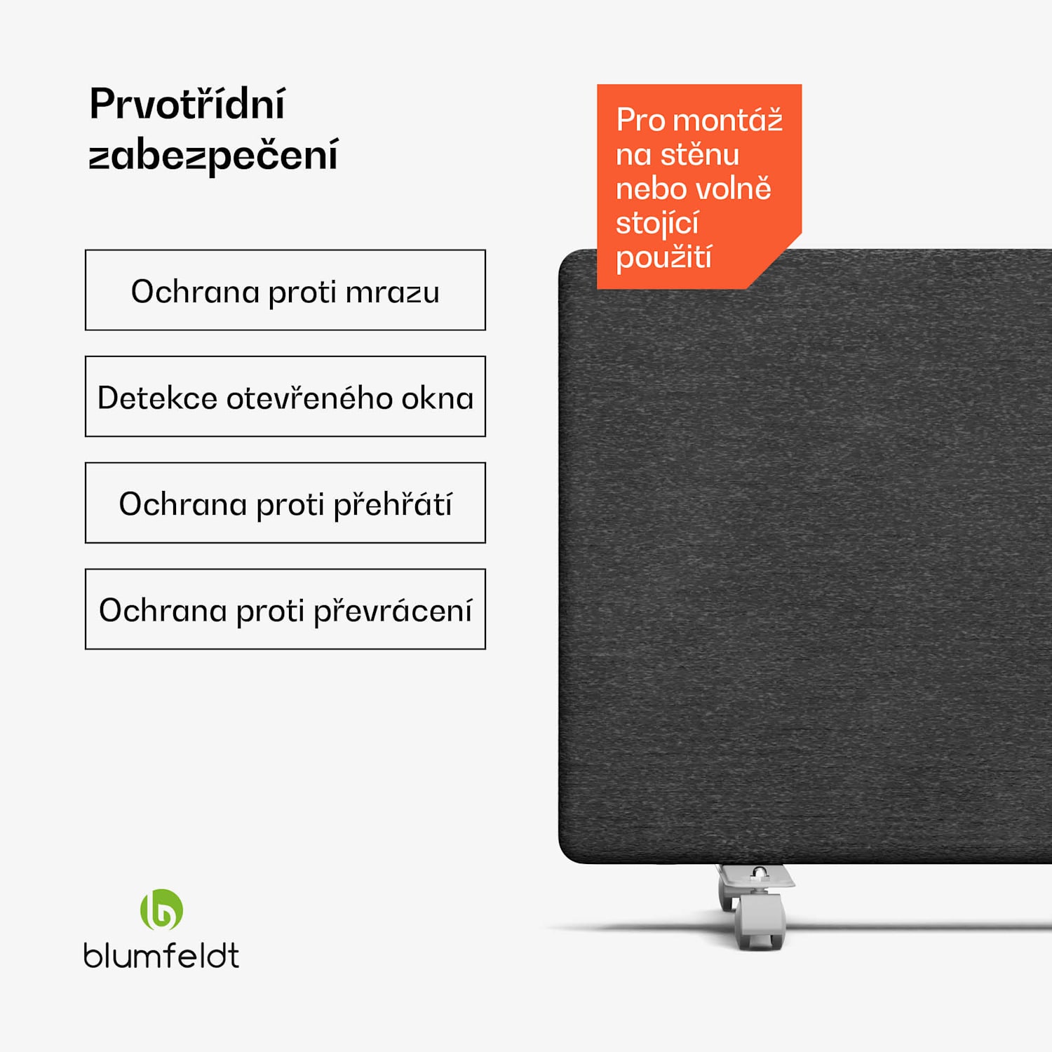 ThermaTouch konvektor, 2 000 W, elegantní design, dotykové ovládání, do 20 m² Tmavě šedá