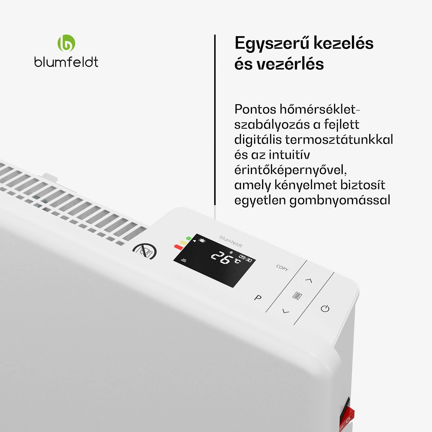 ThermaTouch konvektor, 2 000 W, elegáns kialakítás, érintéses vezérlés, 20 m²-ig Fehér