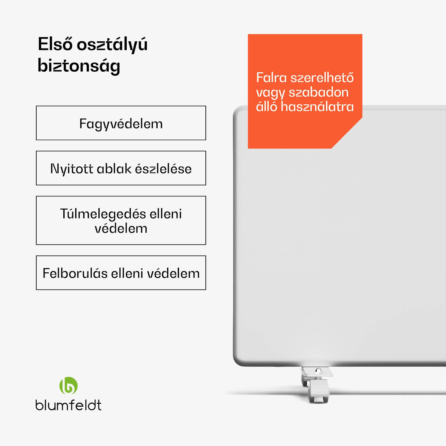 ThermaTouch konvektor, 2 000 W, elegáns kialakítás, érintéses vezérlés, 20 m²-ig Fehér