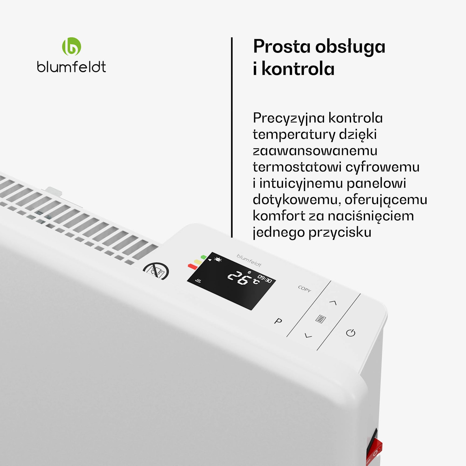 Konwektor ThermaTouch, 2000 W, elegancki design, dotykowa obsługa, do 20 m² Biały