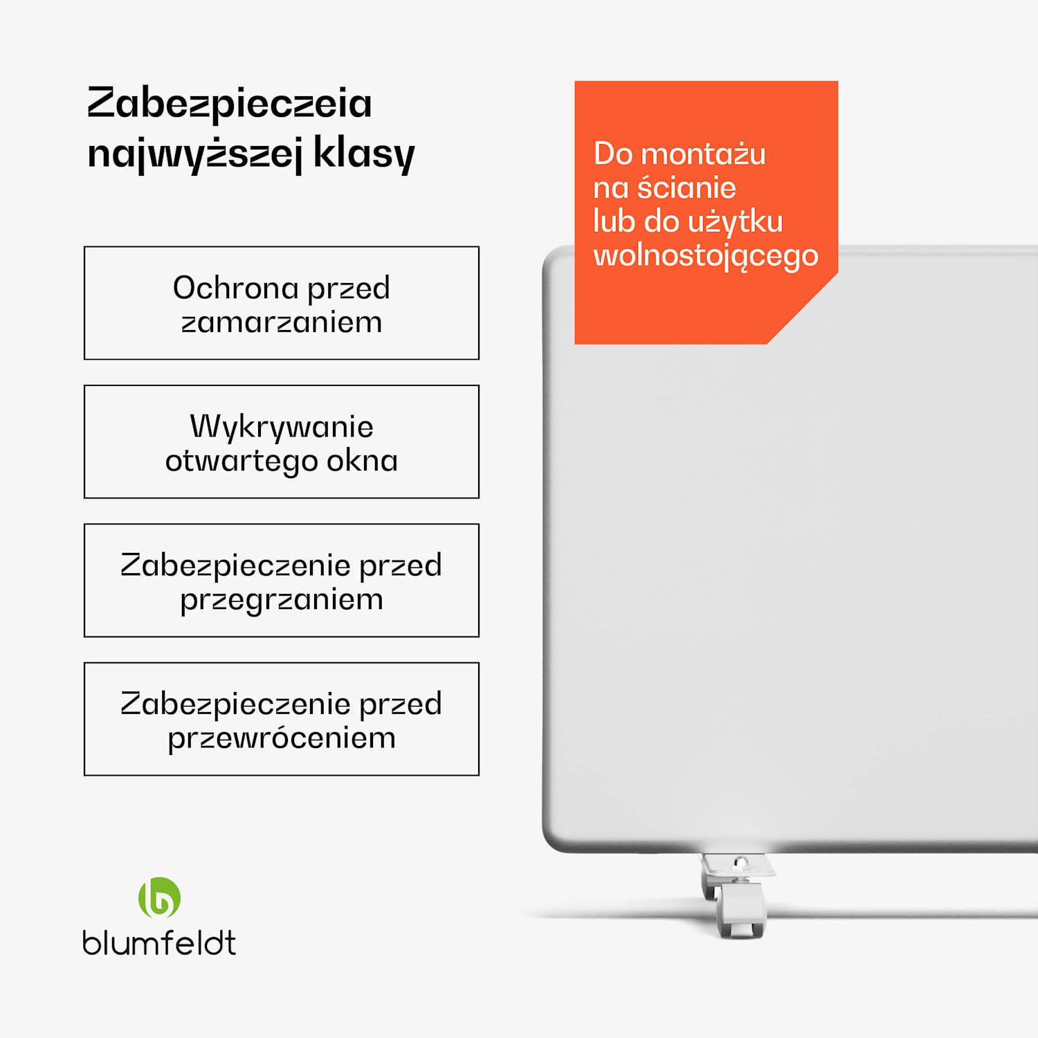 Konwektor ThermaTouch, 2000 W, elegancki design, dotykowa obsługa, do 20 m² Biały