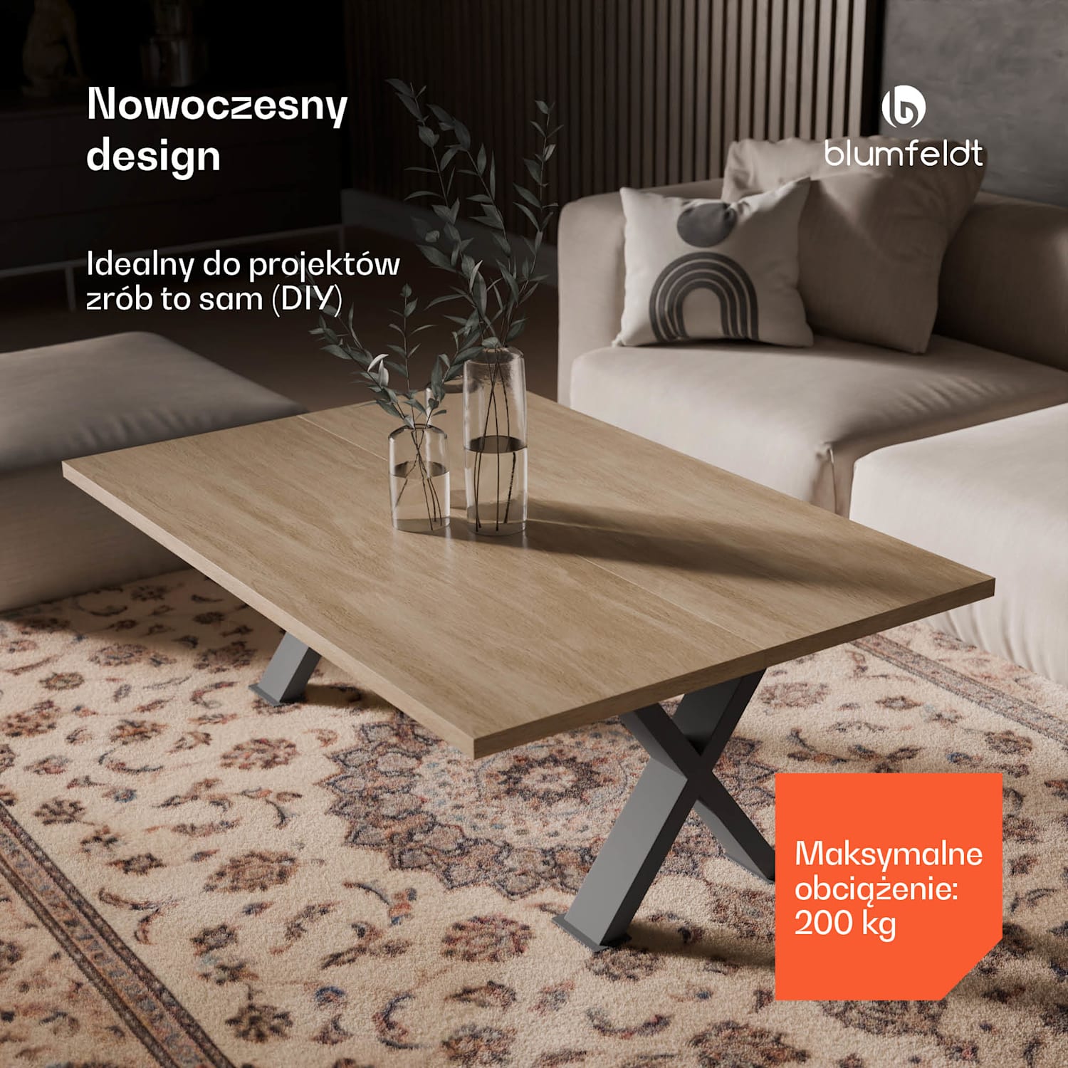 UrbanFodge X nogi do stolika kawowego, nowoczesny design, idealne do projektów DIY, nośność 200 kg 35 x 40 x 12 cm