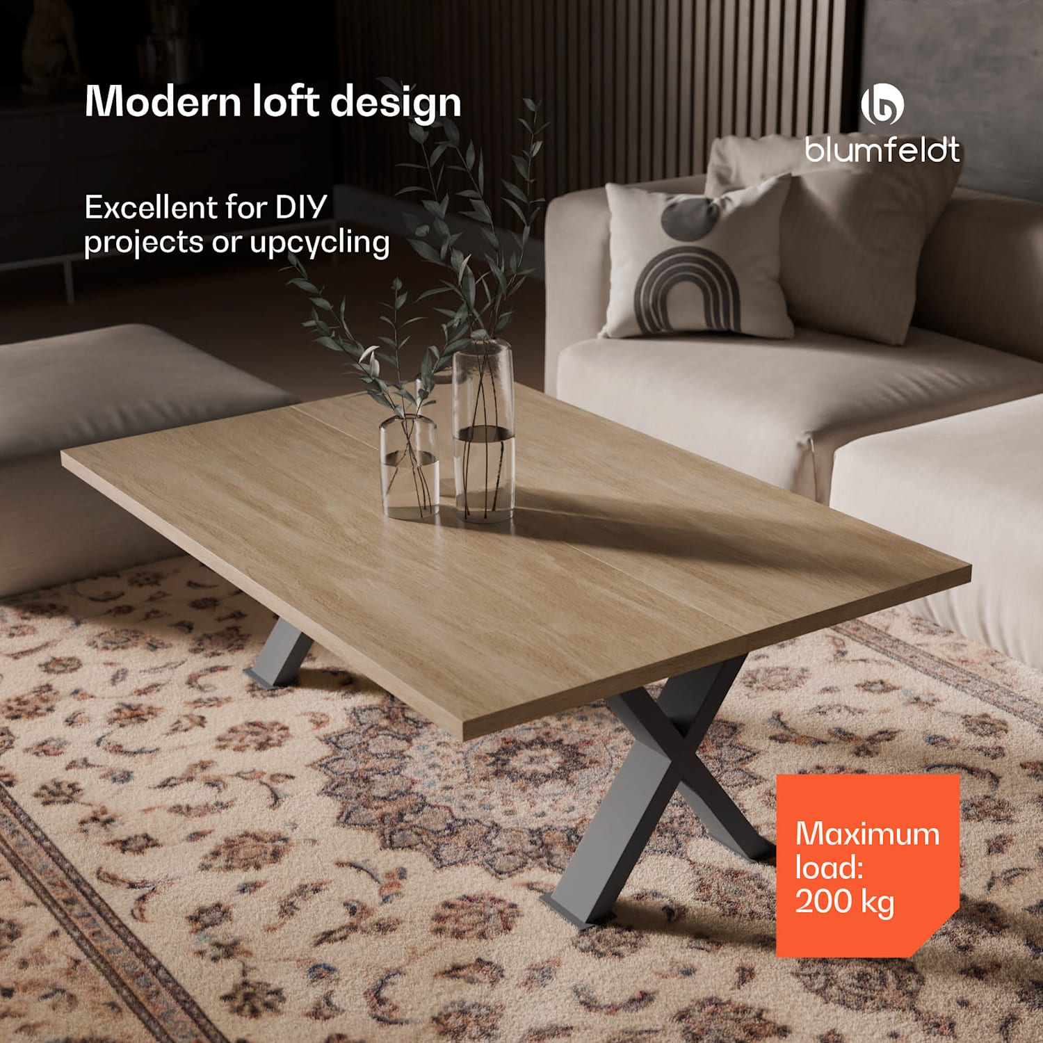 UrbanFodge X -pöydänjalat | moderni muotoilu | tee se itse -projekteihin | 200 kg kantavuus 35 x 40 x 12 cm