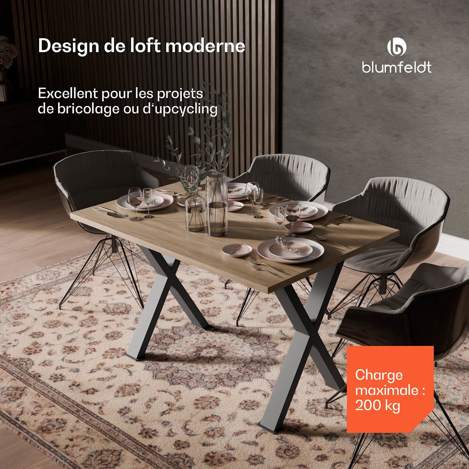 UrbanFodge X tafelpoten | modern design | voor doe-het-zelf projecten | 200 kg draagkracht 50 x 71 x 12 cm