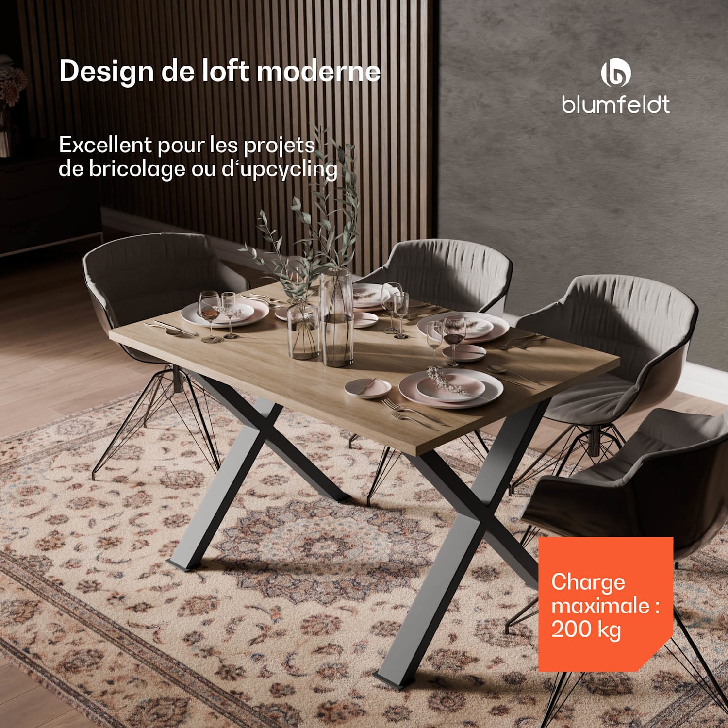 UrbanFodge X Pieds de table | Design moderne | pour les projets de bricolage | Capacité de charge de 200 kg 70 x 71 x 12 cm