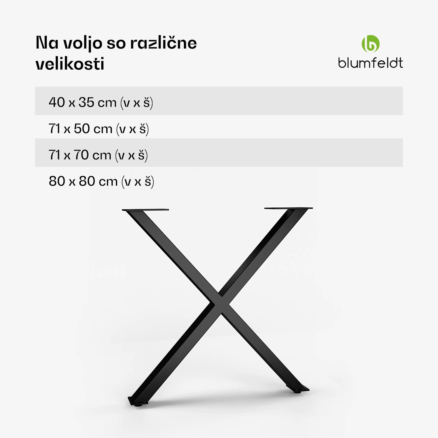 UrbanFodge X noge za mizo, moderna zasnova, za DIY projekte, nosilnost 200 kg 70 x 71 x 12 cm