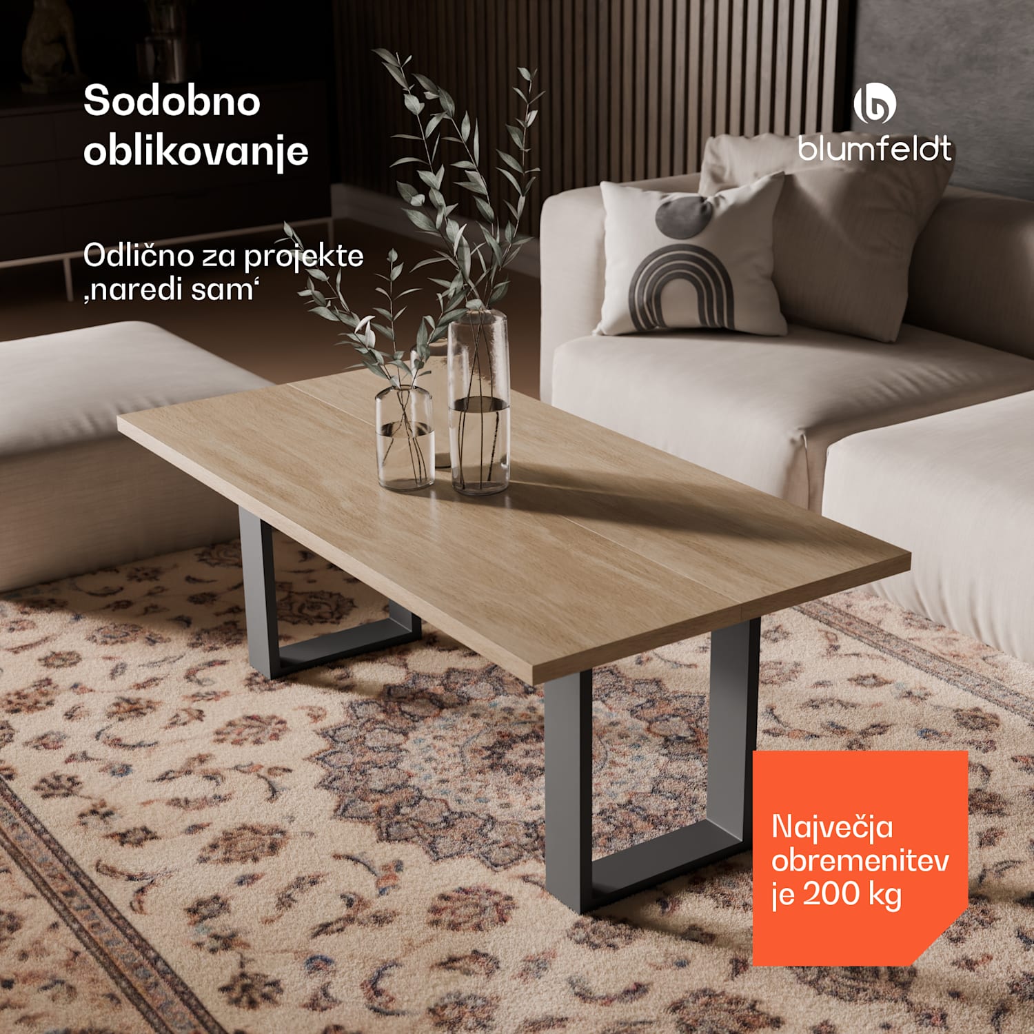 UrbanFodge U noge za mizo, moderna zasnova, za DIY projekte, nosilnost 200 kg 30 x 43 x 12 cm