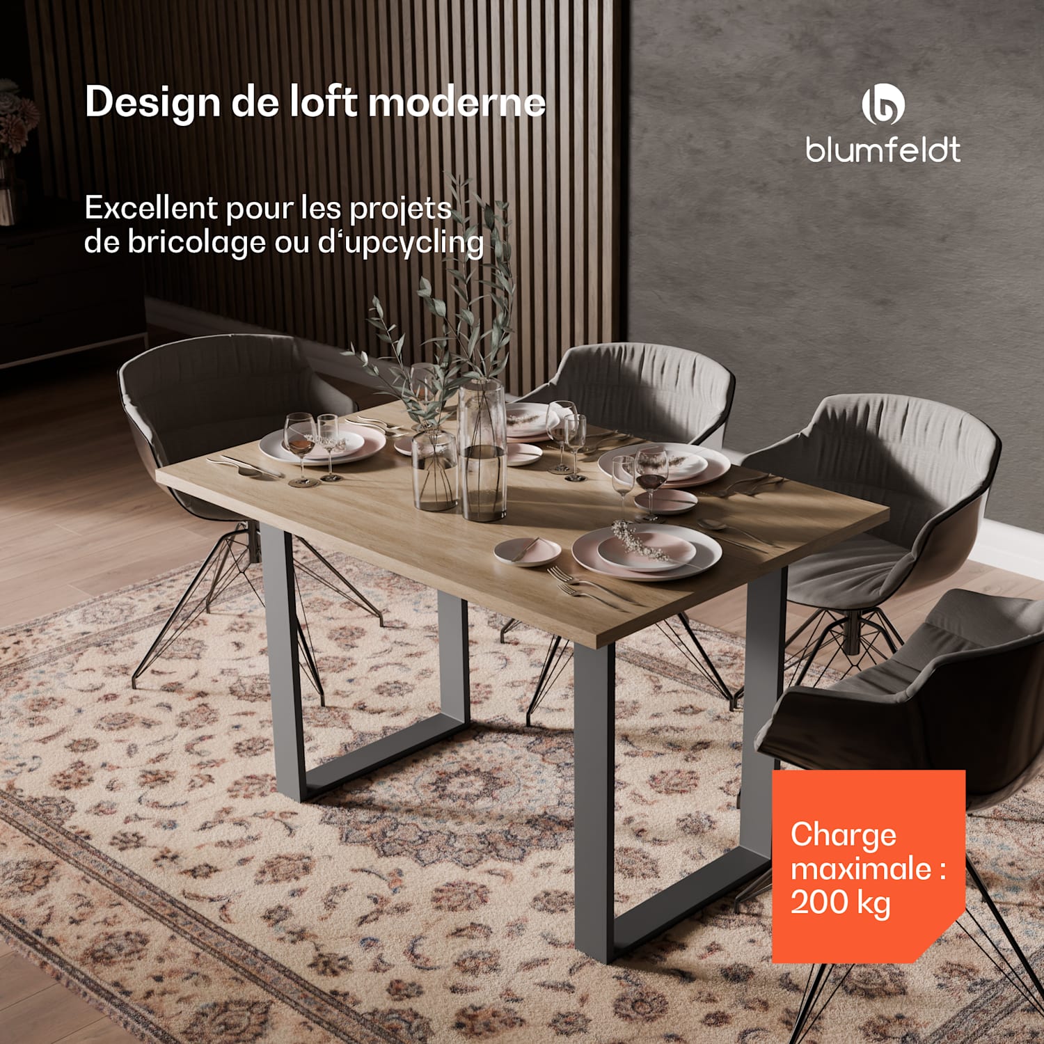 UrbanFodge U tafelpoten | modern design | voor DHZ projecten | 200 kg draagkracht 50 x 72 x 12 cm