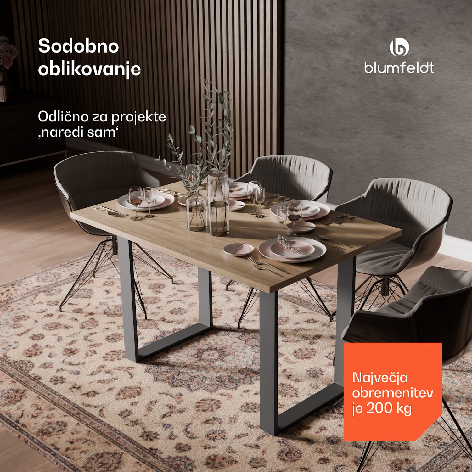 UrbanFodge U noge za mizo, moderna zasnova, za DIY projekte, nosilnost 200 kg 50 x 72 x 12 cm