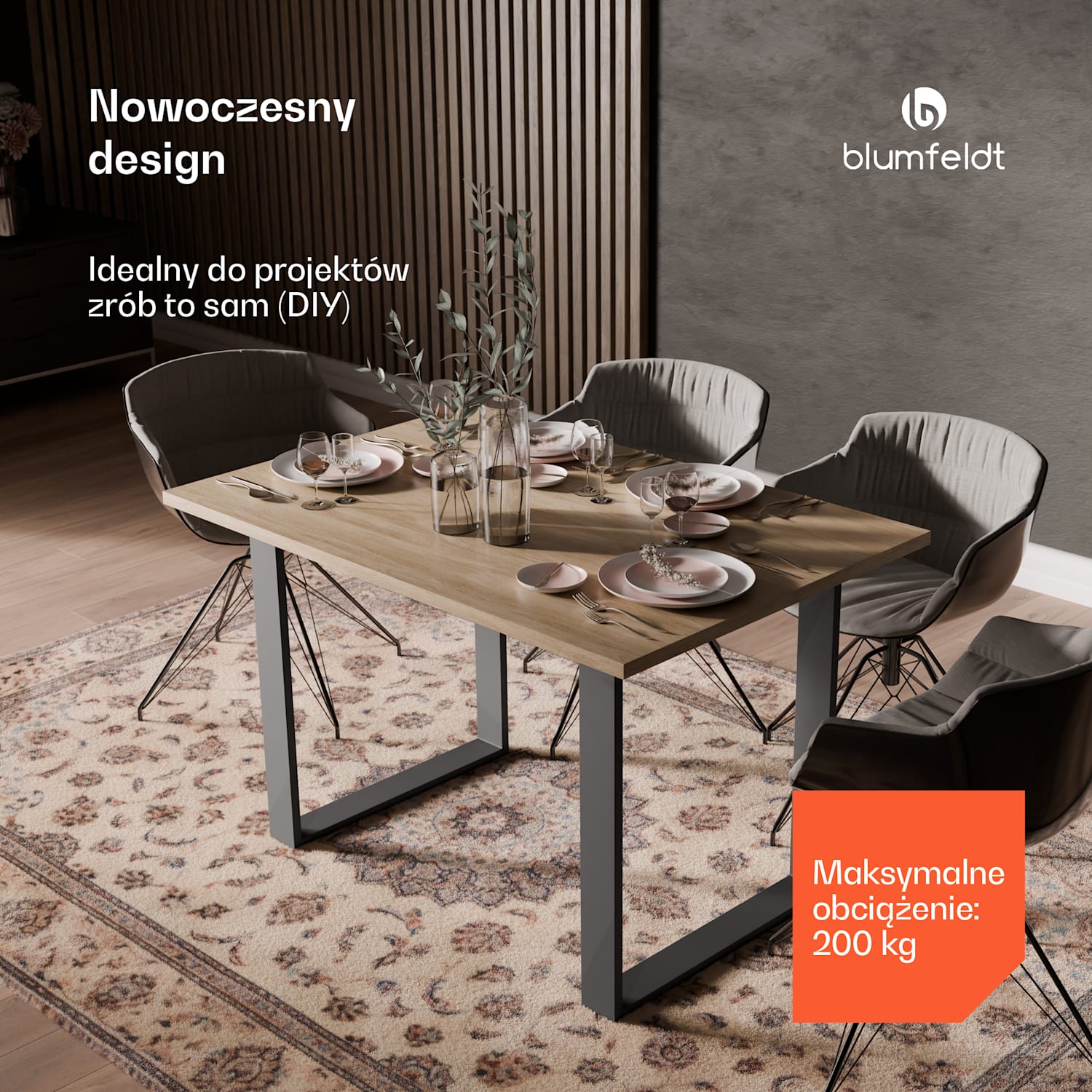 Blumfeldt UrbanFodge U nogi do stołu, nowoczesny design, idealne do projektów DIY, nośność 200 kg 60 x 72 x 12 cm