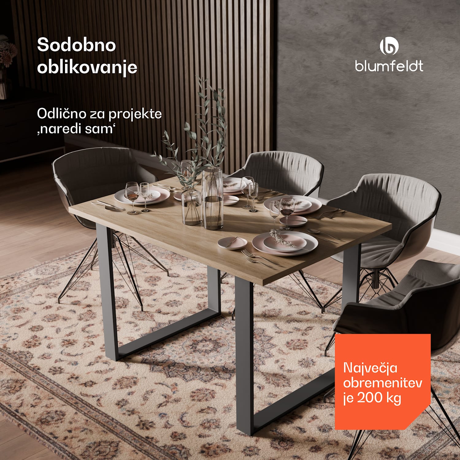 Blumfeldt UrbanFodge U noge za mizo, moderna zasnova, za DIY projekte, nosilnost 200 kg 70 x 72 x 12 cm