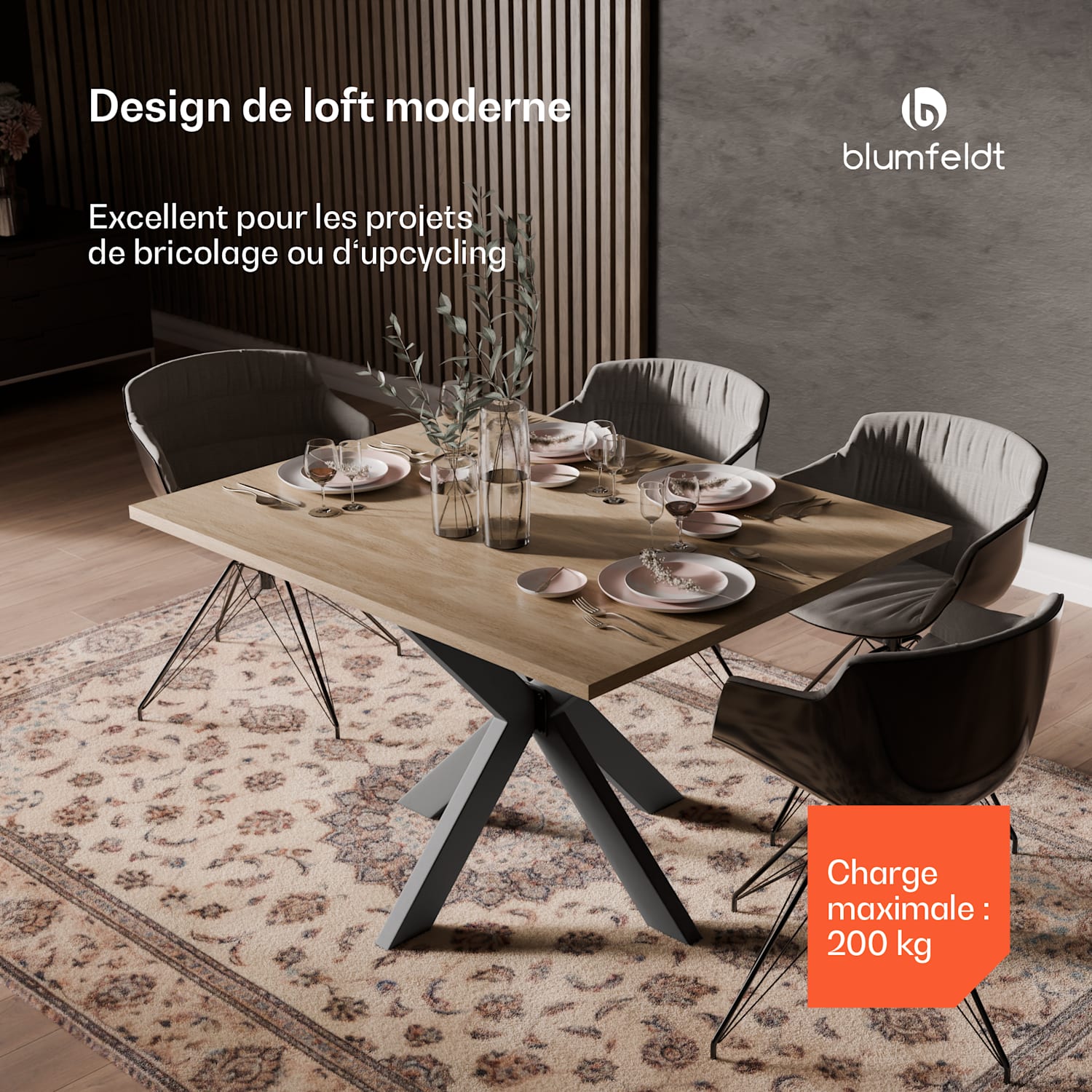 UrbanFodge TRIPLE X Pieds de table | Design moderne | pour les projets de bricolage | Capacité de charge de 200 kg 85 x 71 x 85 cm