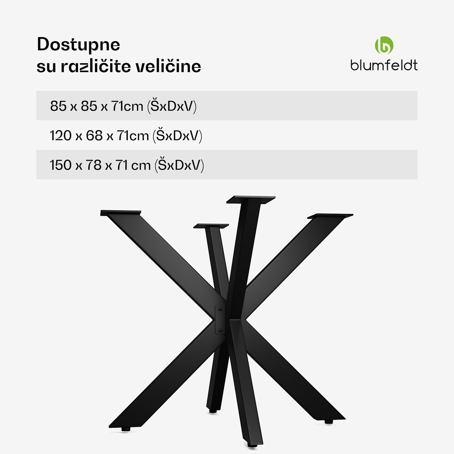 UrbanFodge TRIPLE X noge za stol, moderan dizajn, za DIY projekte, nosivost 200 kg 85 x 71 x 85 cm