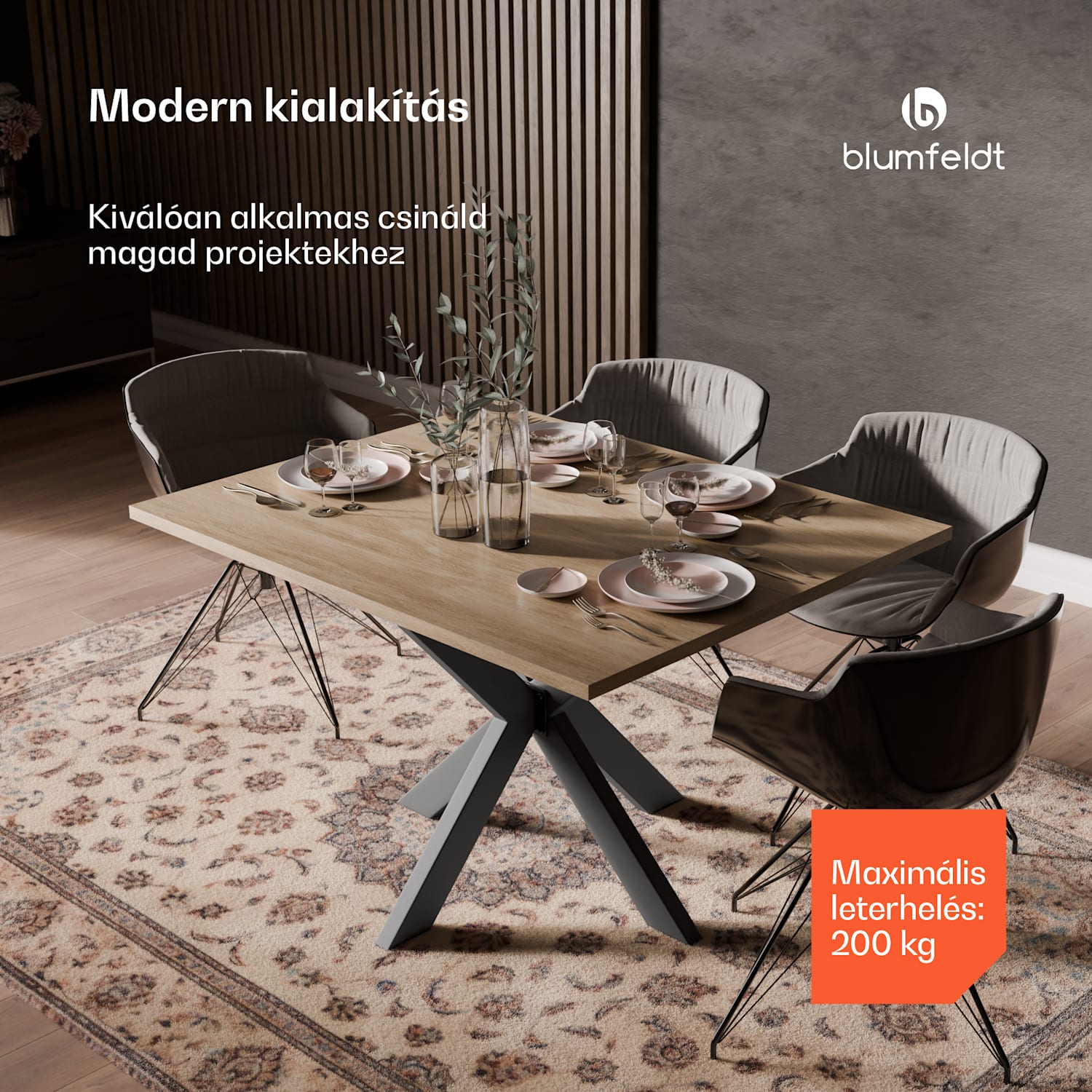 UrbanFodge TRIPLE X asztallábak, Modern kialakítás, DIY projektekhez, 200 kg teherbírás 85 x 71 x 85 cm