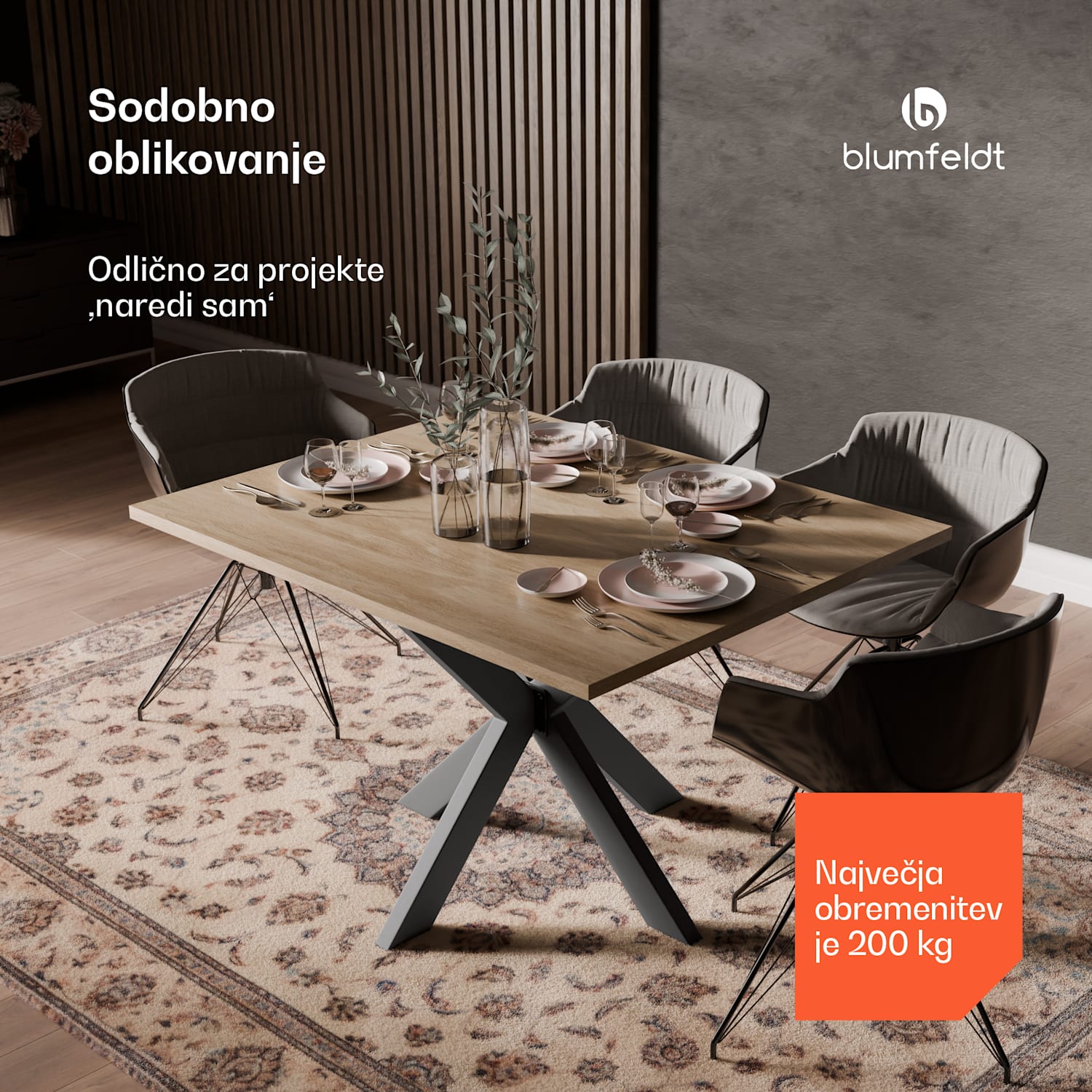 UrbanFodge TRIPLE X noge za mizo, moderna zasnova, za DIY projekte, nosilnost 200 kg 85 x 71 x 85 cm