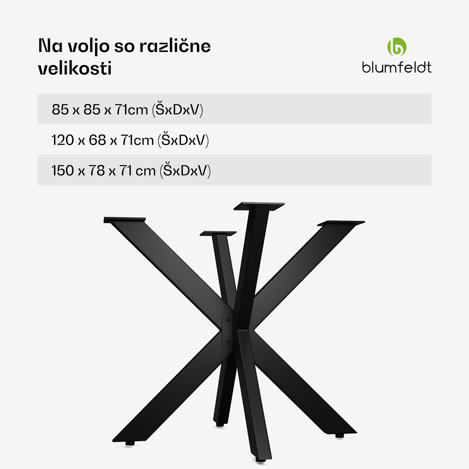 UrbanFodge TRIPLE X noge za mizo, moderna zasnova, za DIY projekte, nosilnost 200 kg 85 x 71 x 85 cm