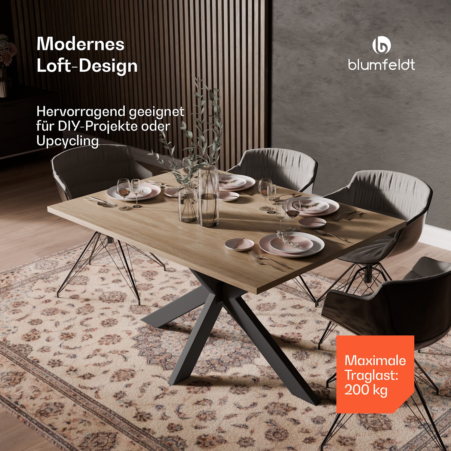 UrbanFodge TRIPLE X Tischbeine | Modernes Design | für DIY-Projekte | 200 kg Traglast 68 x 71 x 120 cm